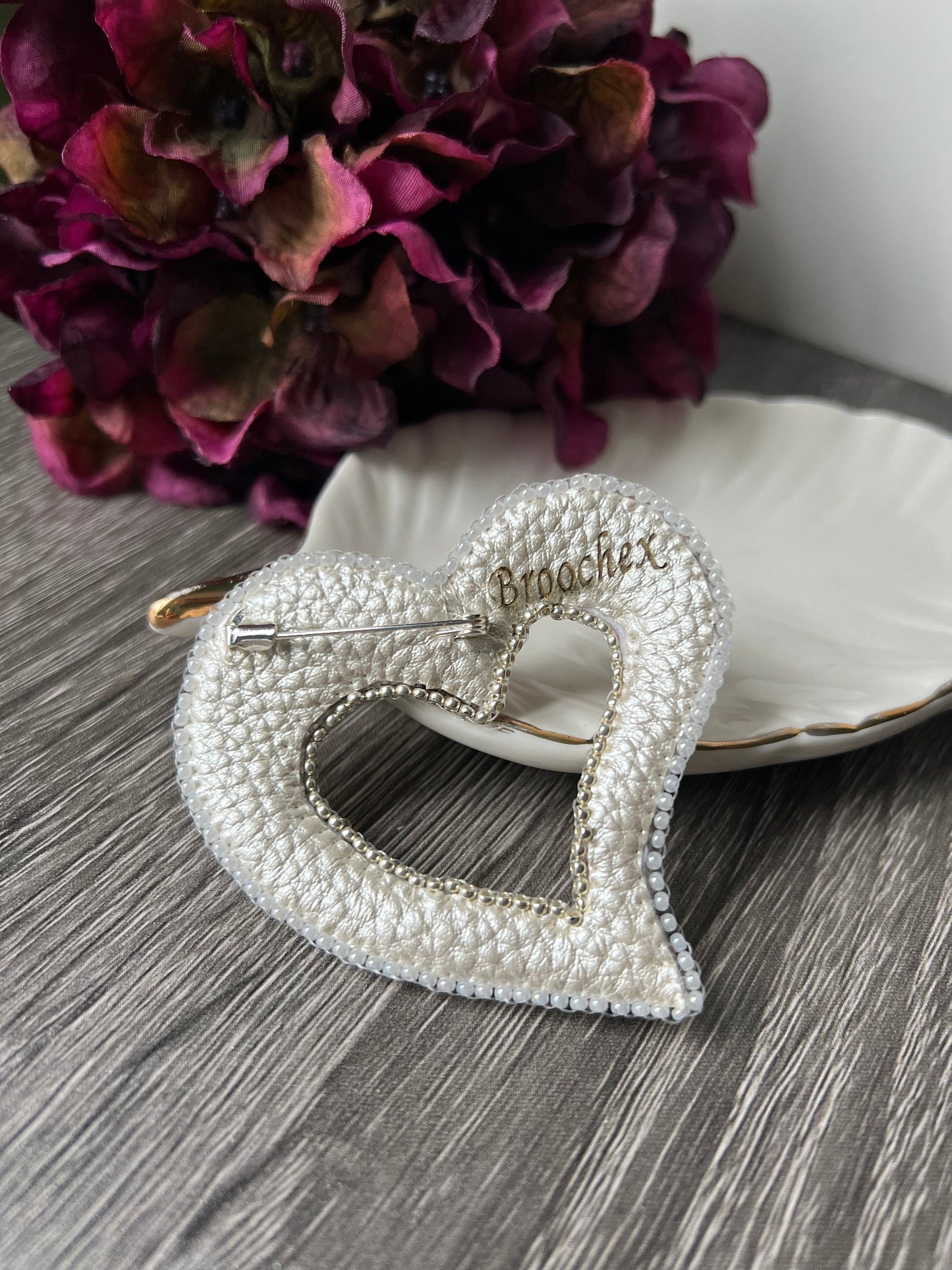 White Bliss: heart shaped freshwater pearl beads brooch/pin, pearl gift,
