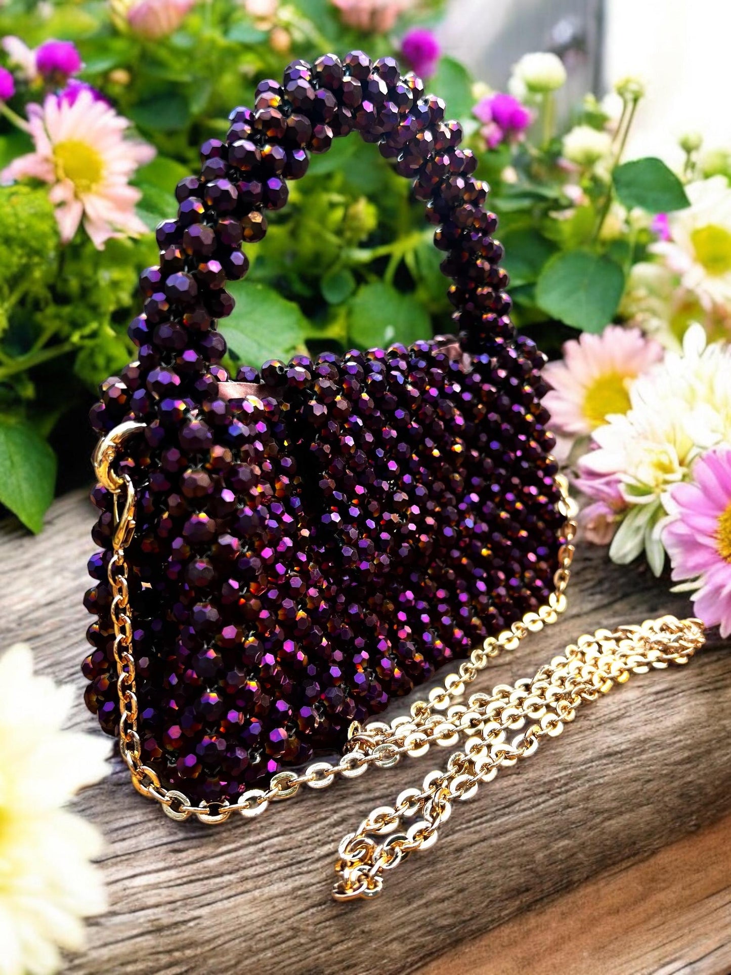Handmade Glass Beaded Bag: Modern Evening Handbag