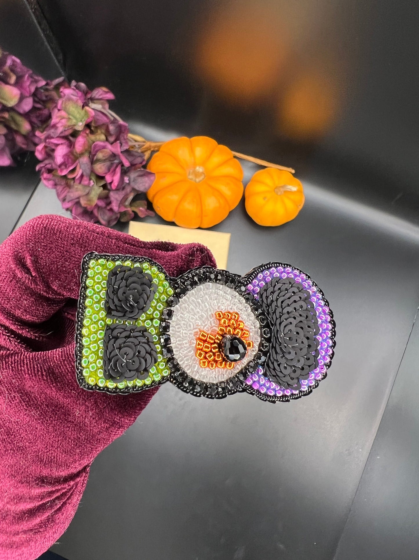 Halloween Boo Brooch: Beaded Sequin Pin, Funny Costume Accessory