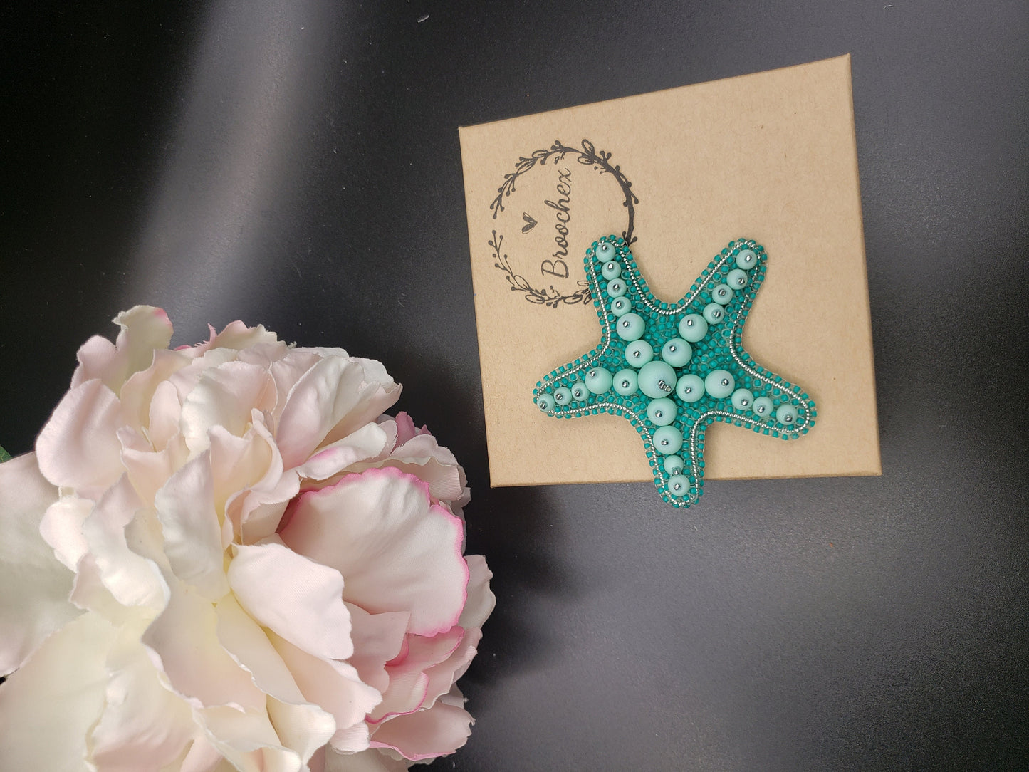 Handcrafted Starfish Brooch: Glass Pearls, Ocean Theme