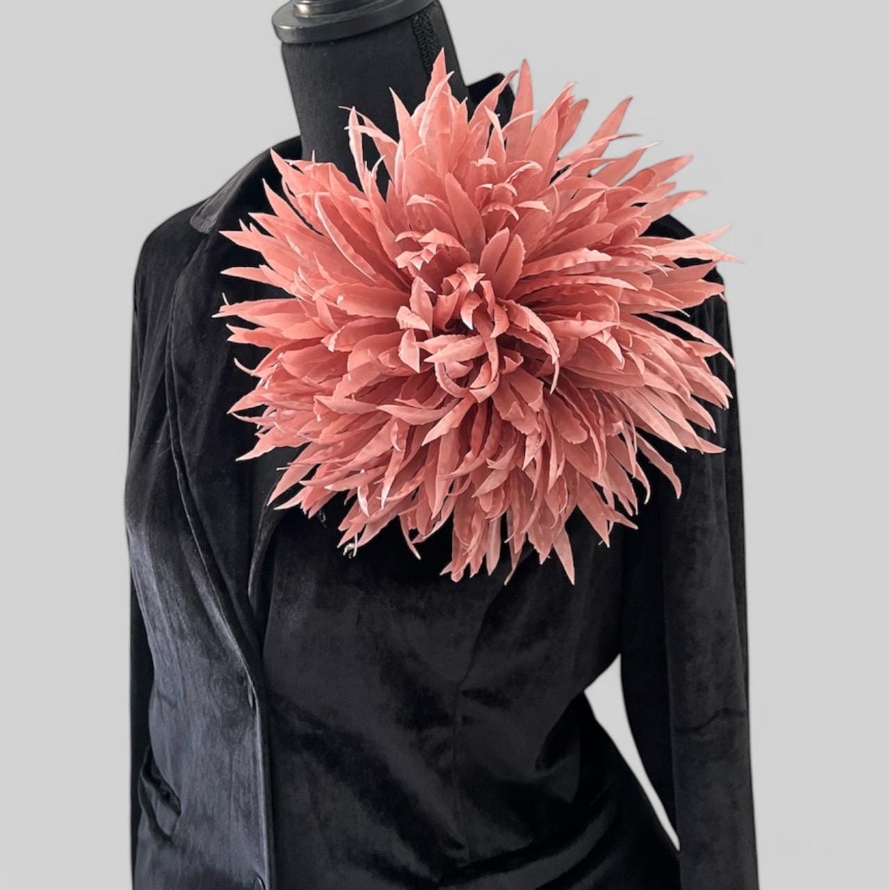Handcrafted Satin Flower Pin: Elegant Black & Red Accent
