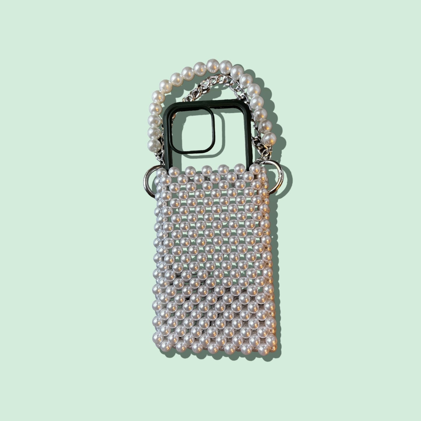 Beaded Phone Bag: Acrylic Pearl Crossbody Clutch
