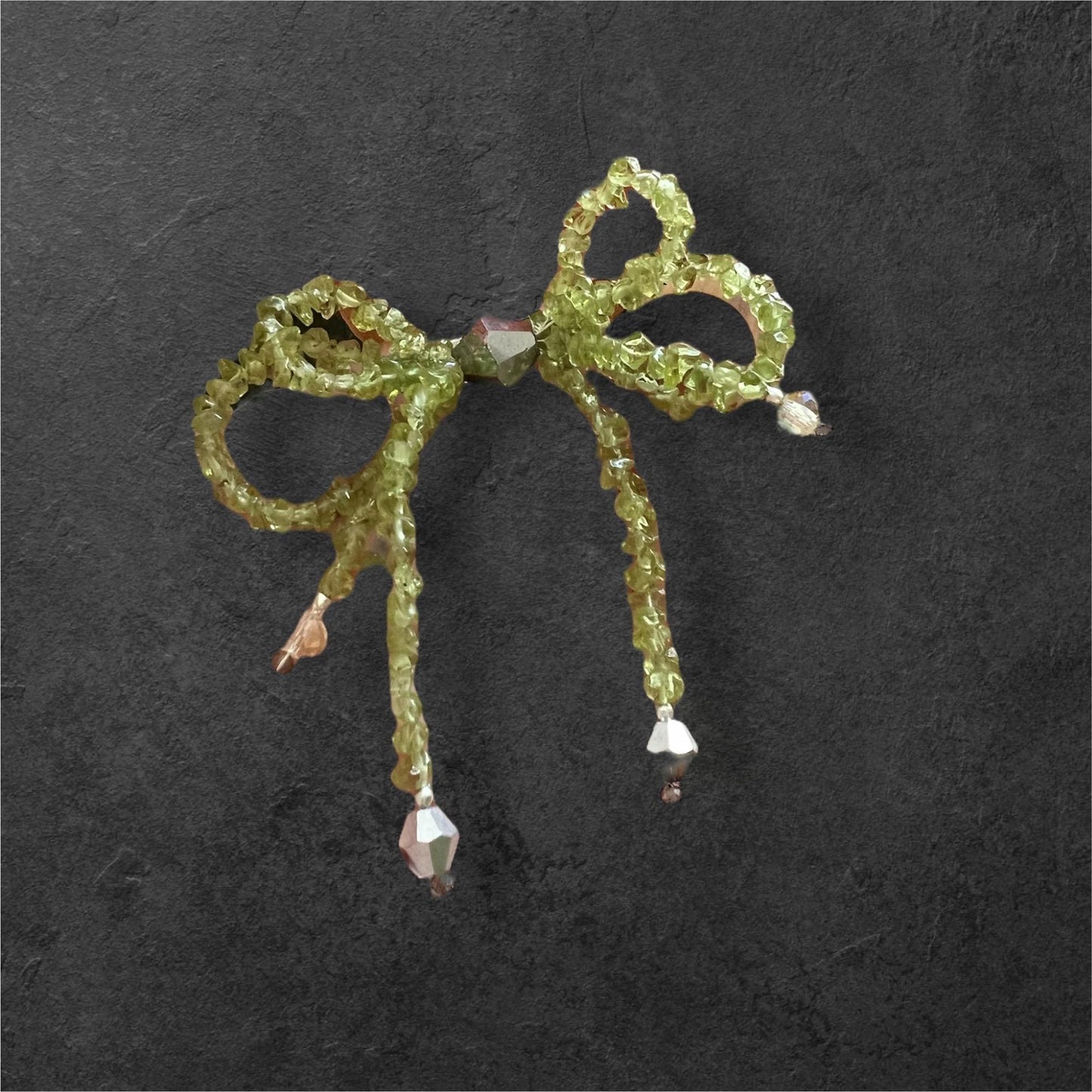 Handcrafted Double Bow Pin: Stone Chip Beaded Brooch