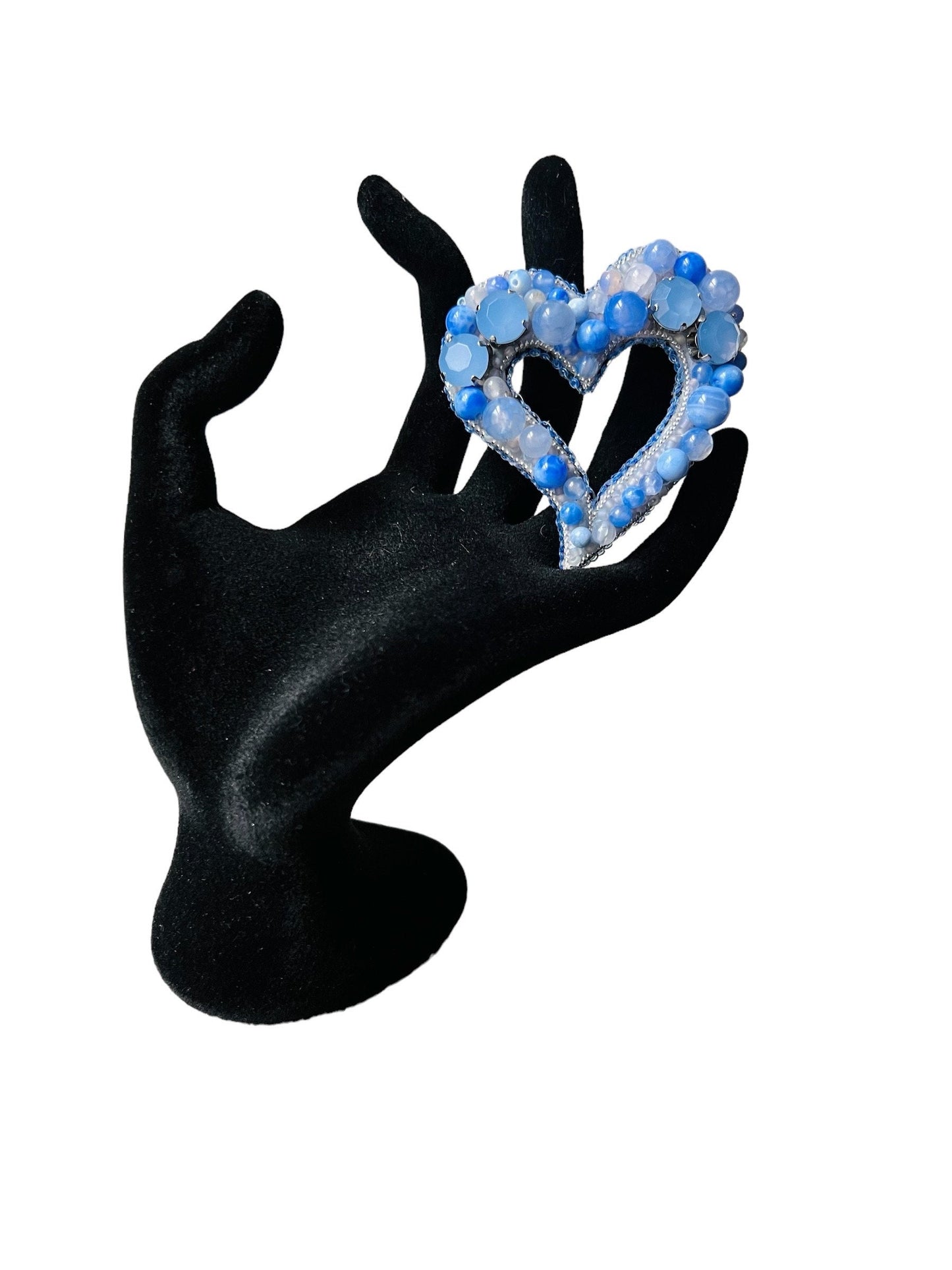 Blue Bliss: heart shaped blue agate brooch/pendant