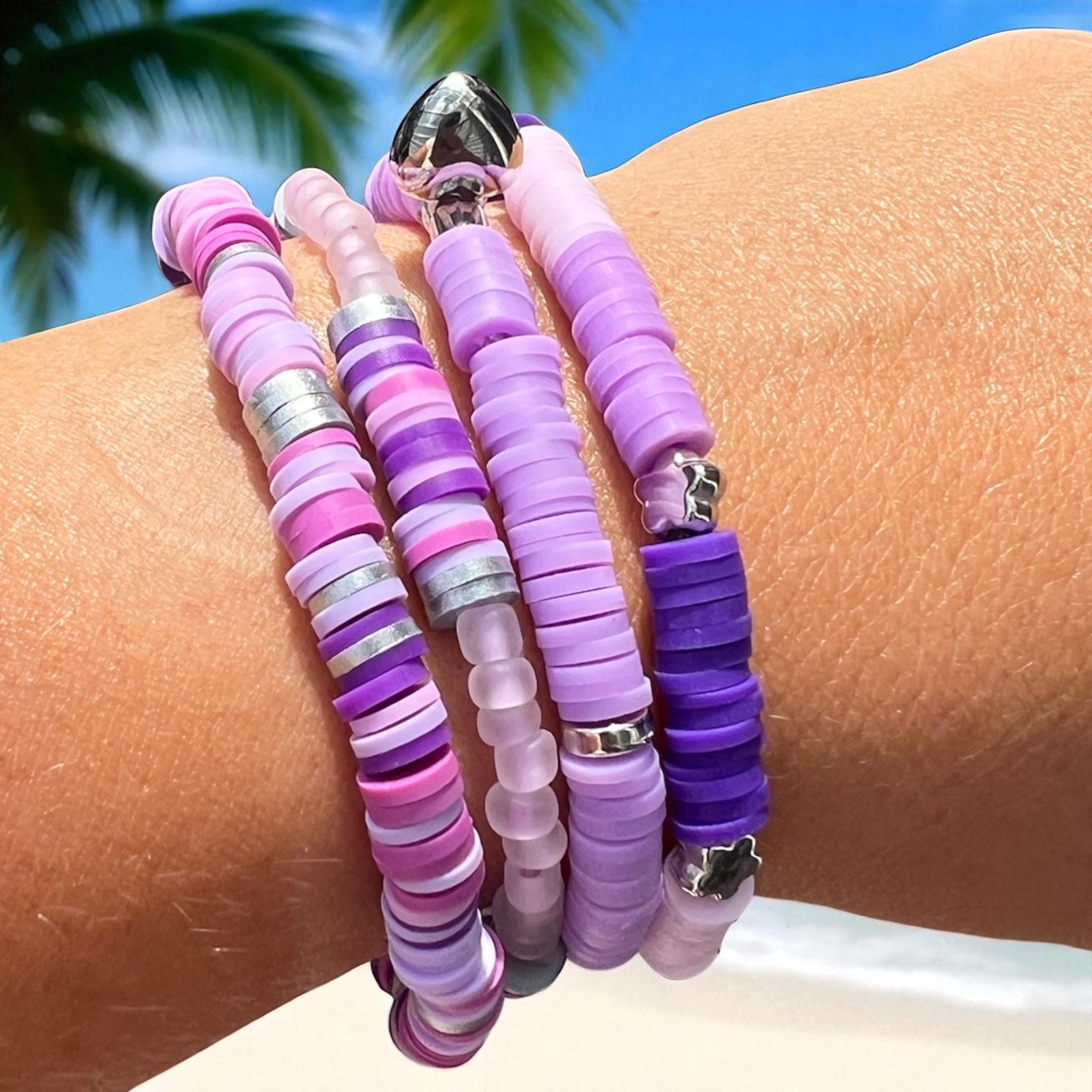 Polymer Clay Stacking Bracelets Set: Summer Elastic Beaded Jewelry