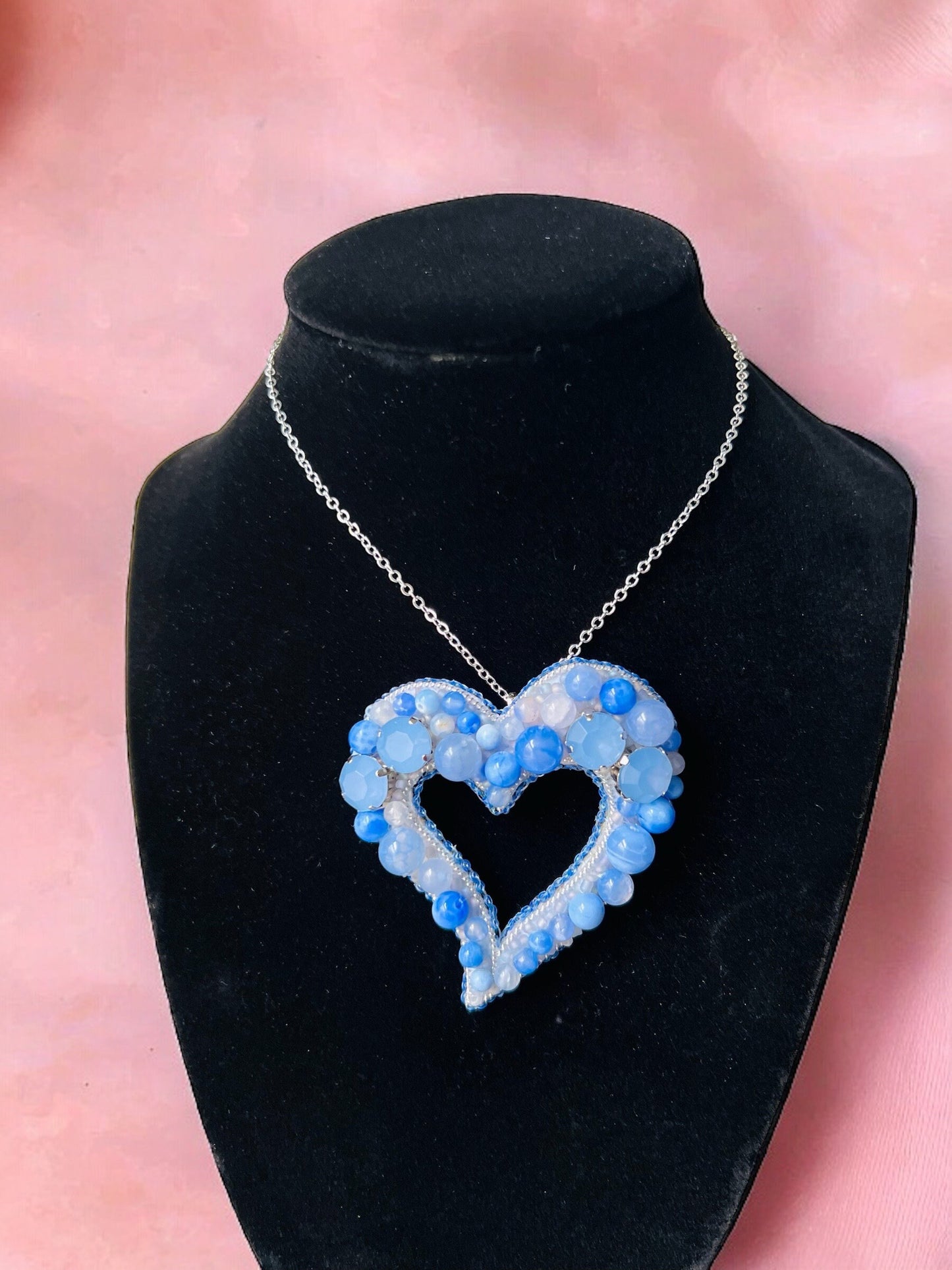 Blue Bliss: heart shaped blue agate brooch/pendant