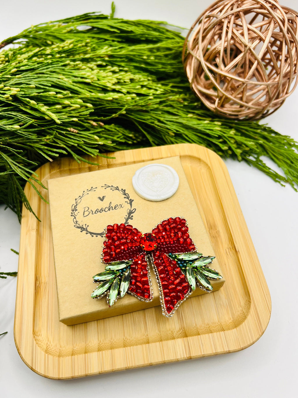 Red Crystal Bow Brooch: Festive Holiday Pin