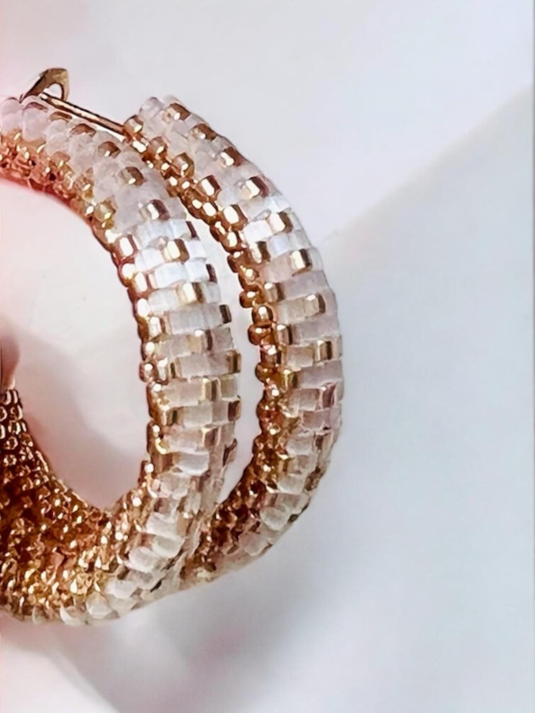 Shimmering peyote stitch hoop earrings, summer hoop earrings