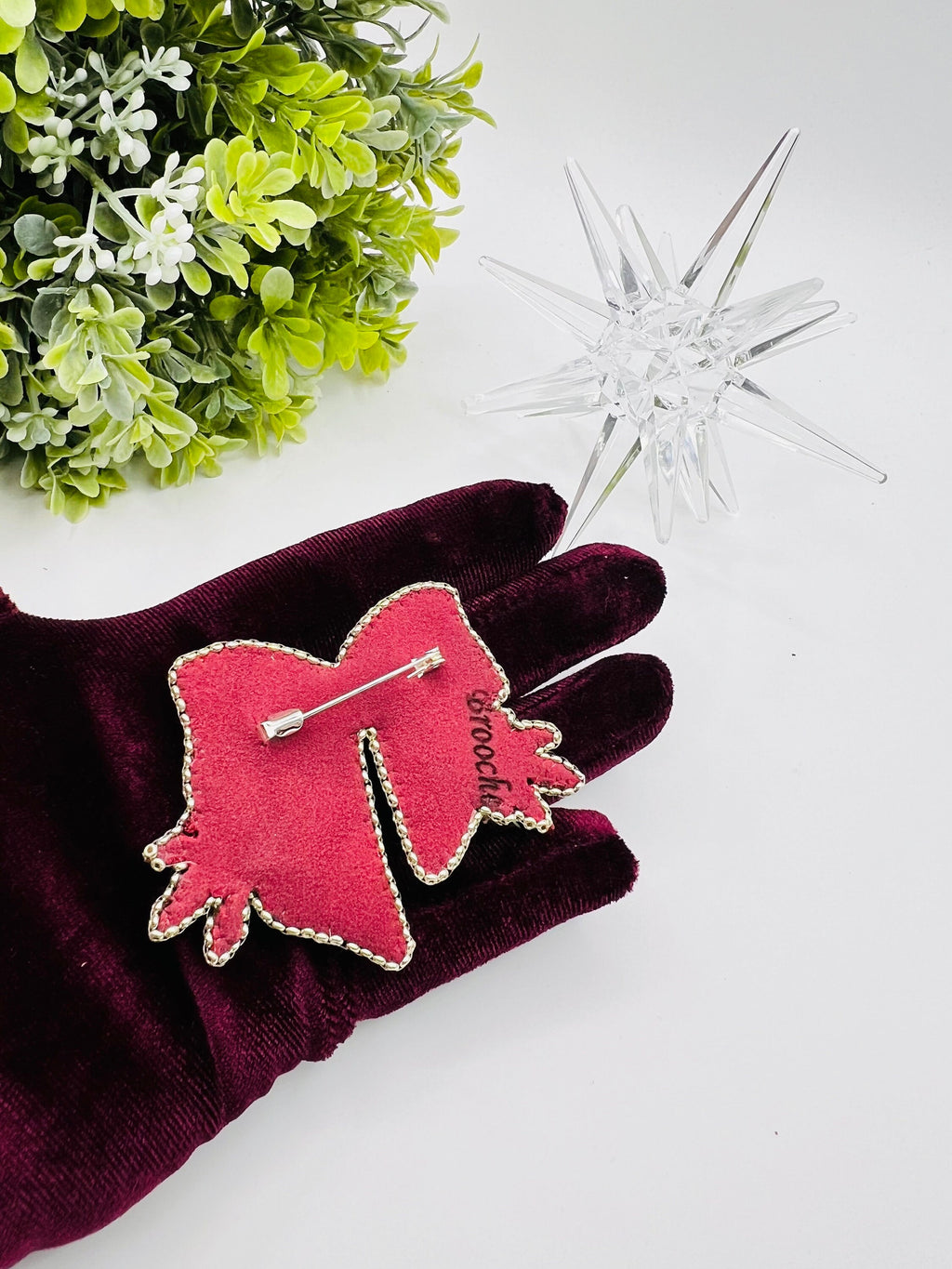 Red Crystal Bow Brooch: Festive Holiday Pin