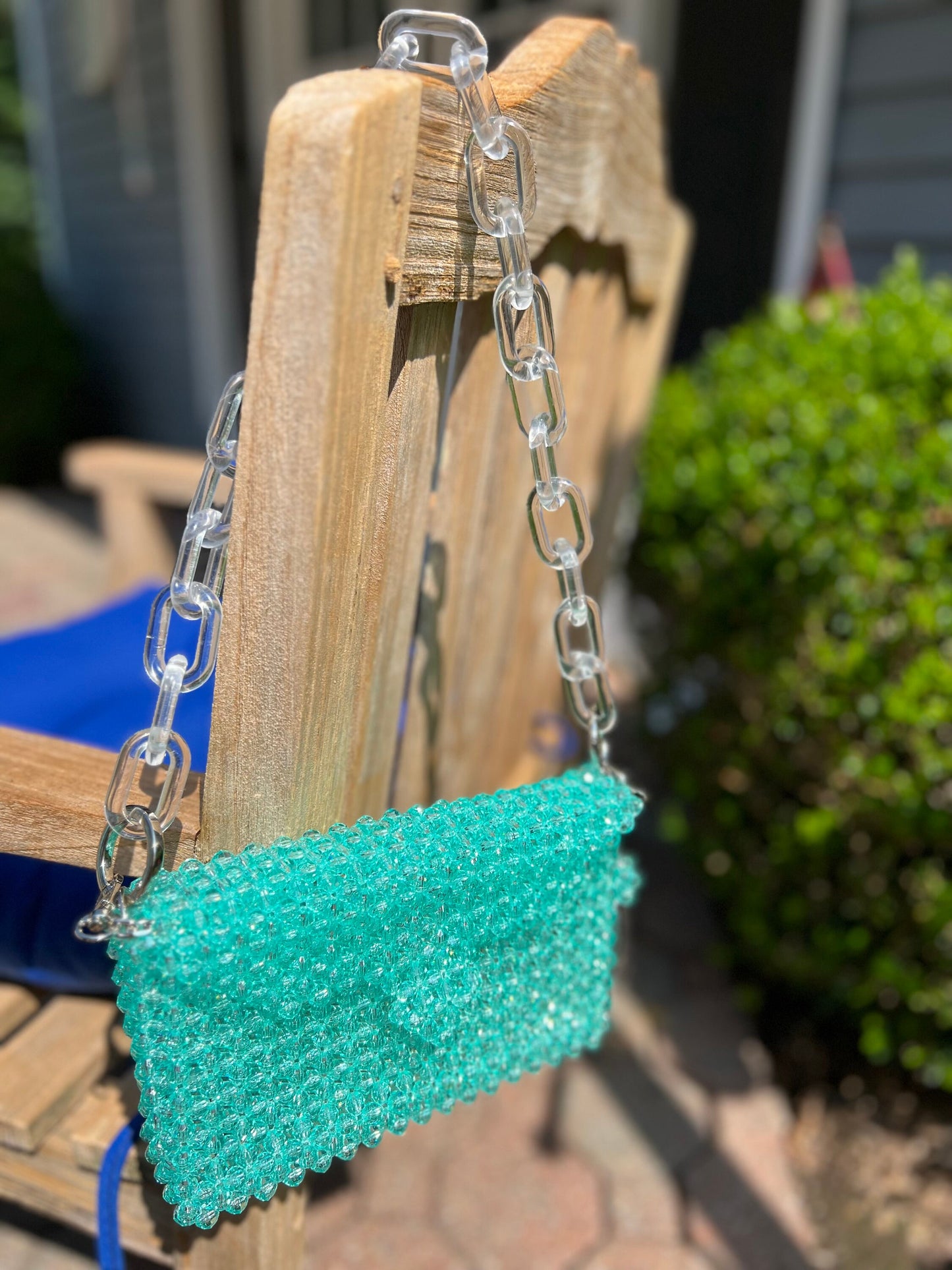 Teal Beaded Shoulder Bag: Modern Acrylic Chain Crossbody