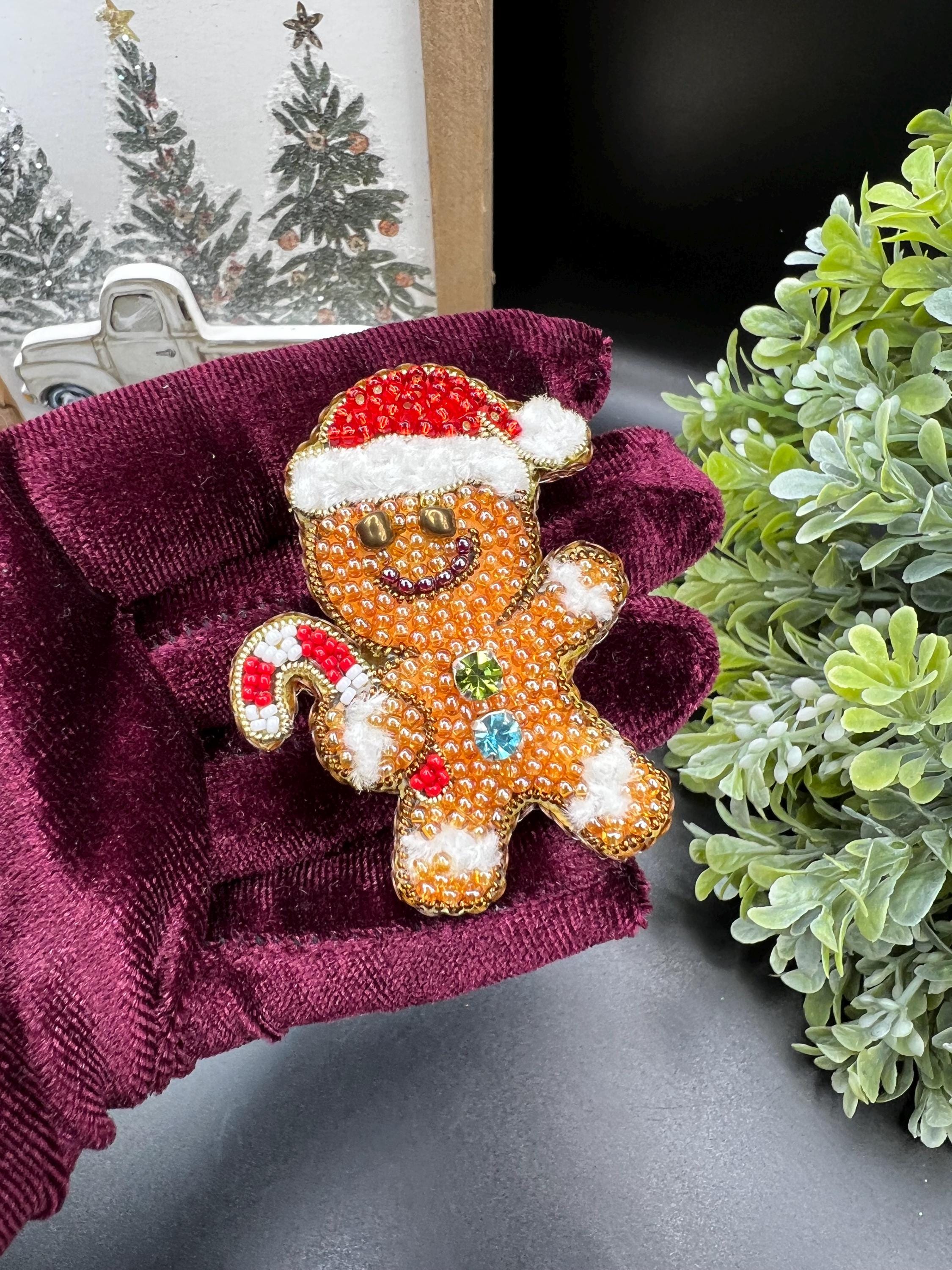 Beaded Christmas Brooch: Holiday Car, Tree, Bells, Snowman