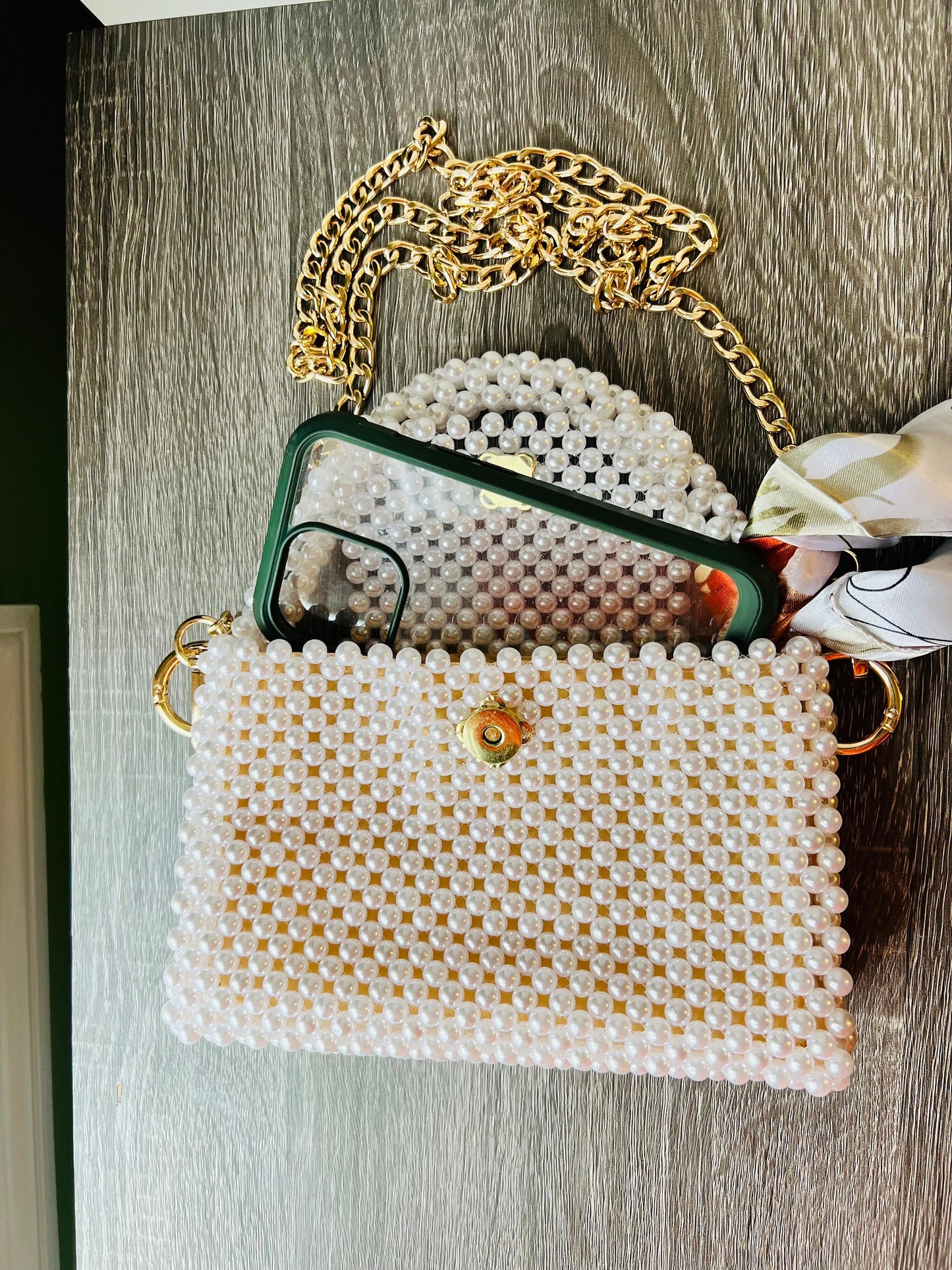Pearl crossbody, white designer bag, imitation Pearl beaded handbag