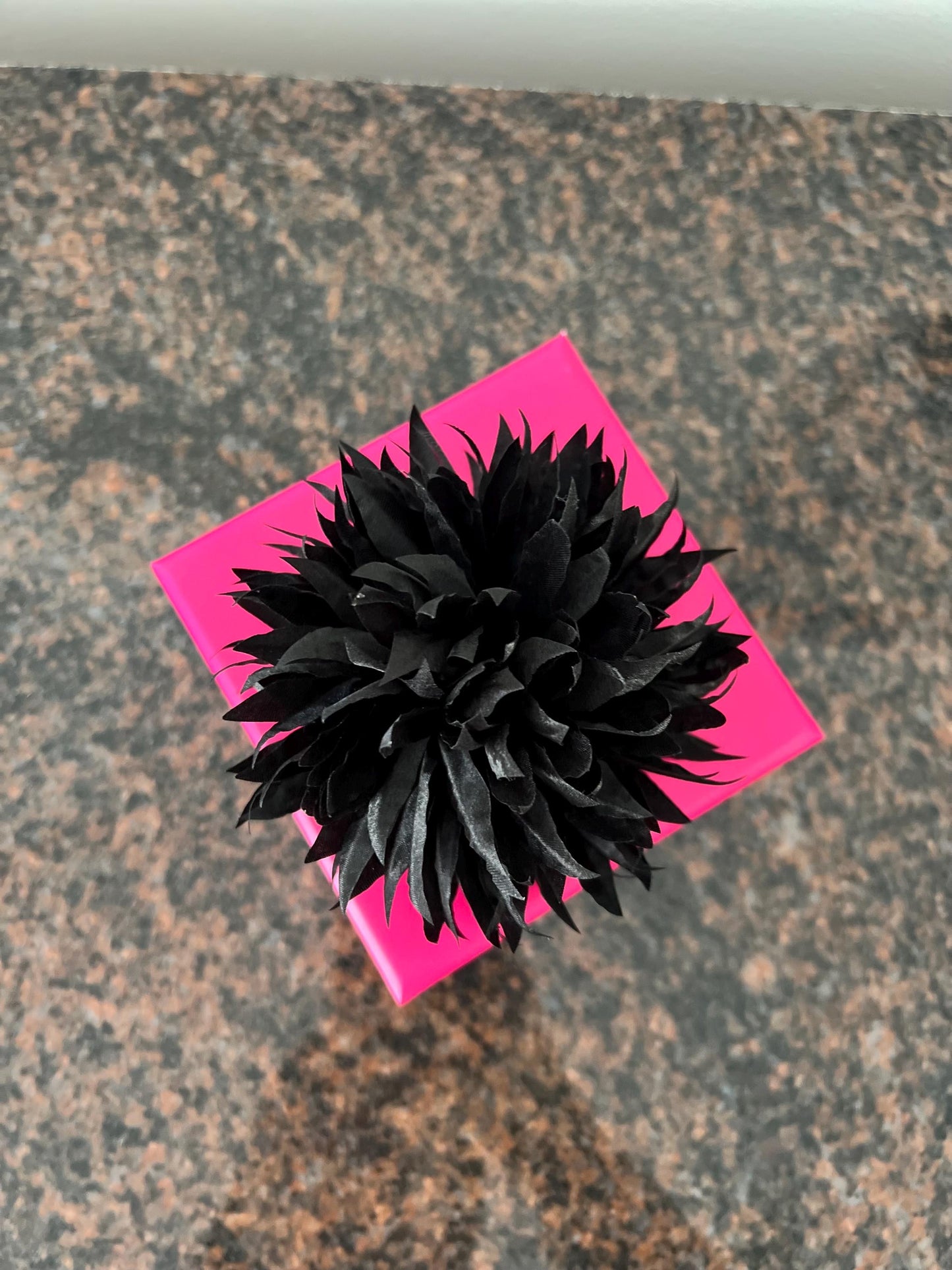 Handcrafted Satin Flower Pin: Elegant Black & Red Accent