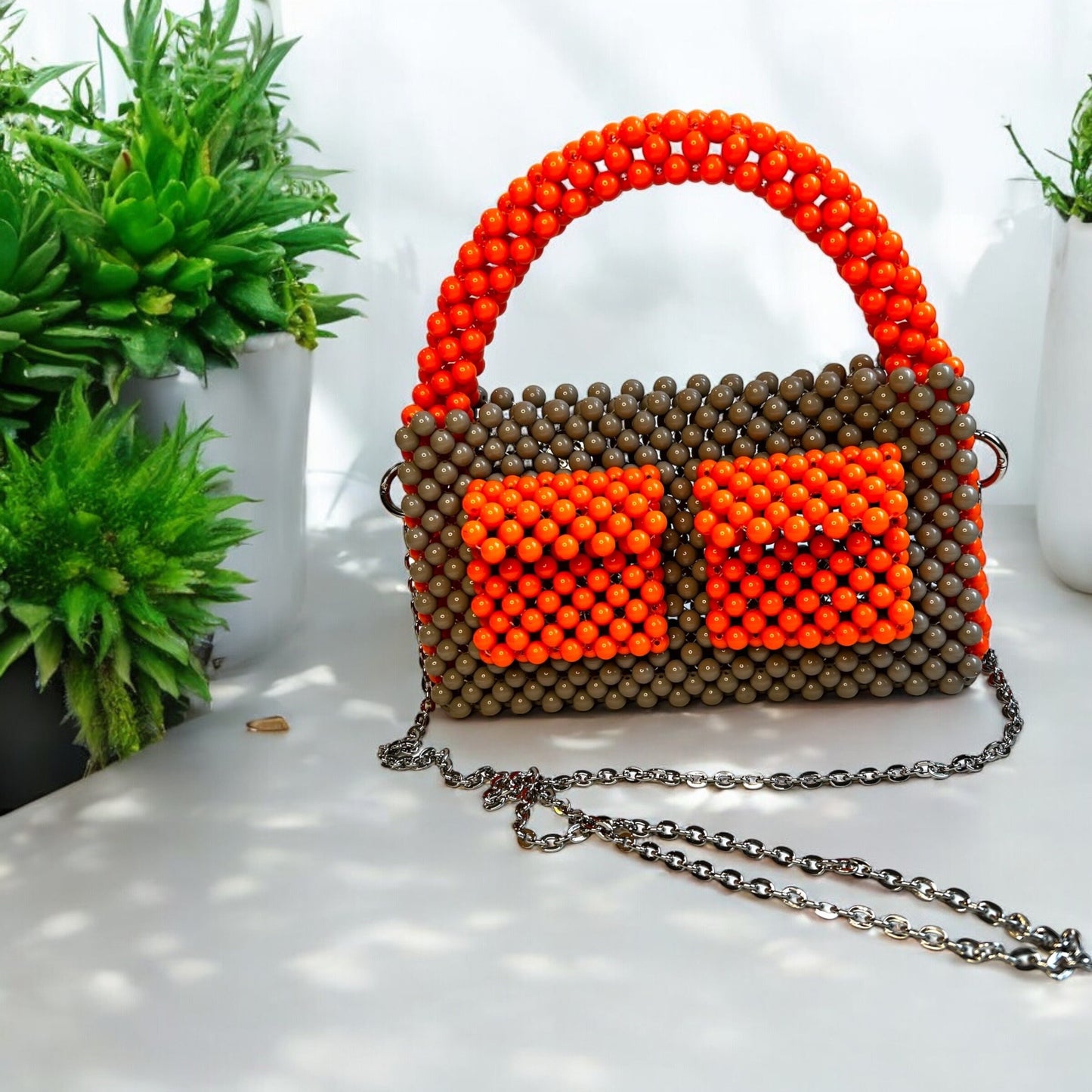 Handmade Acrylic Beaded Bag: Modern Summer Handbag