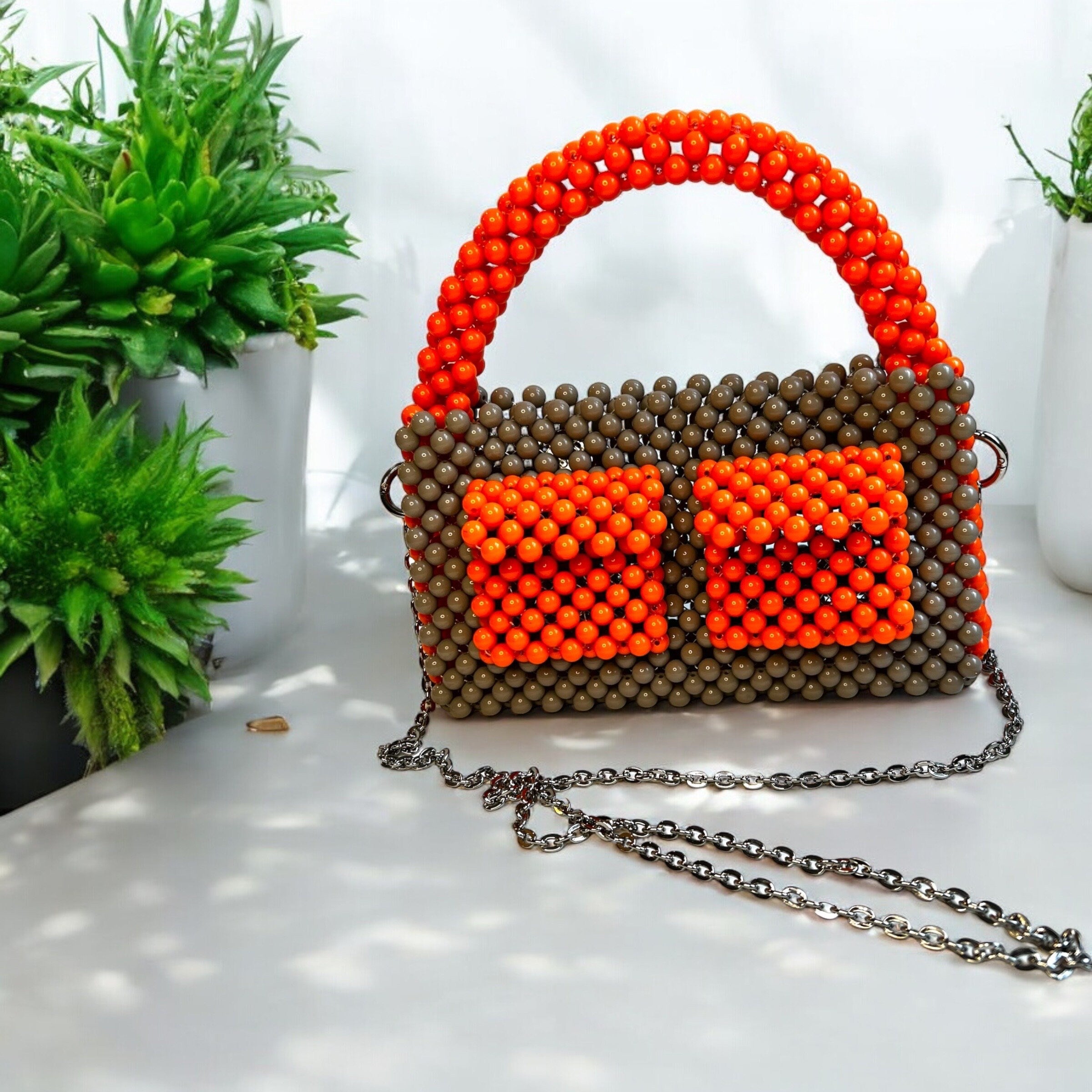 Handmade Acrylic Beaded Bag: Modern Summer Handbag