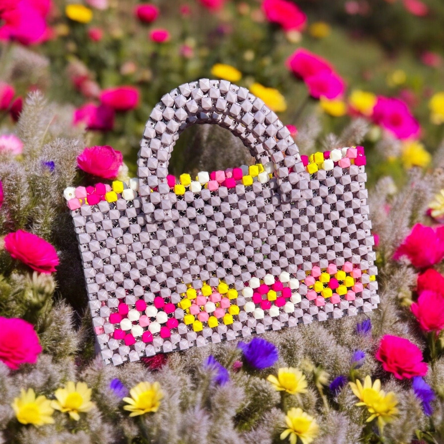 Acrylic Beaded Handwoven Handbag: Medium Summer Bag