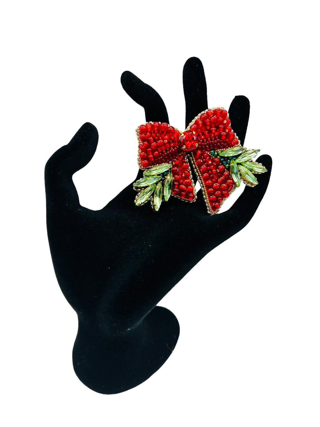 Red Crystal Bow Brooch: Festive Holiday Pin