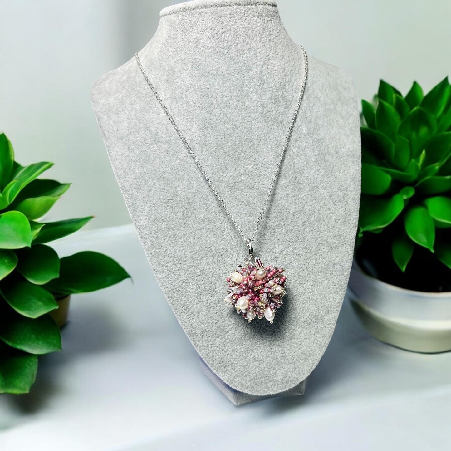 Blossom sphere earrings, Sphere beaded set, Pearl gift
