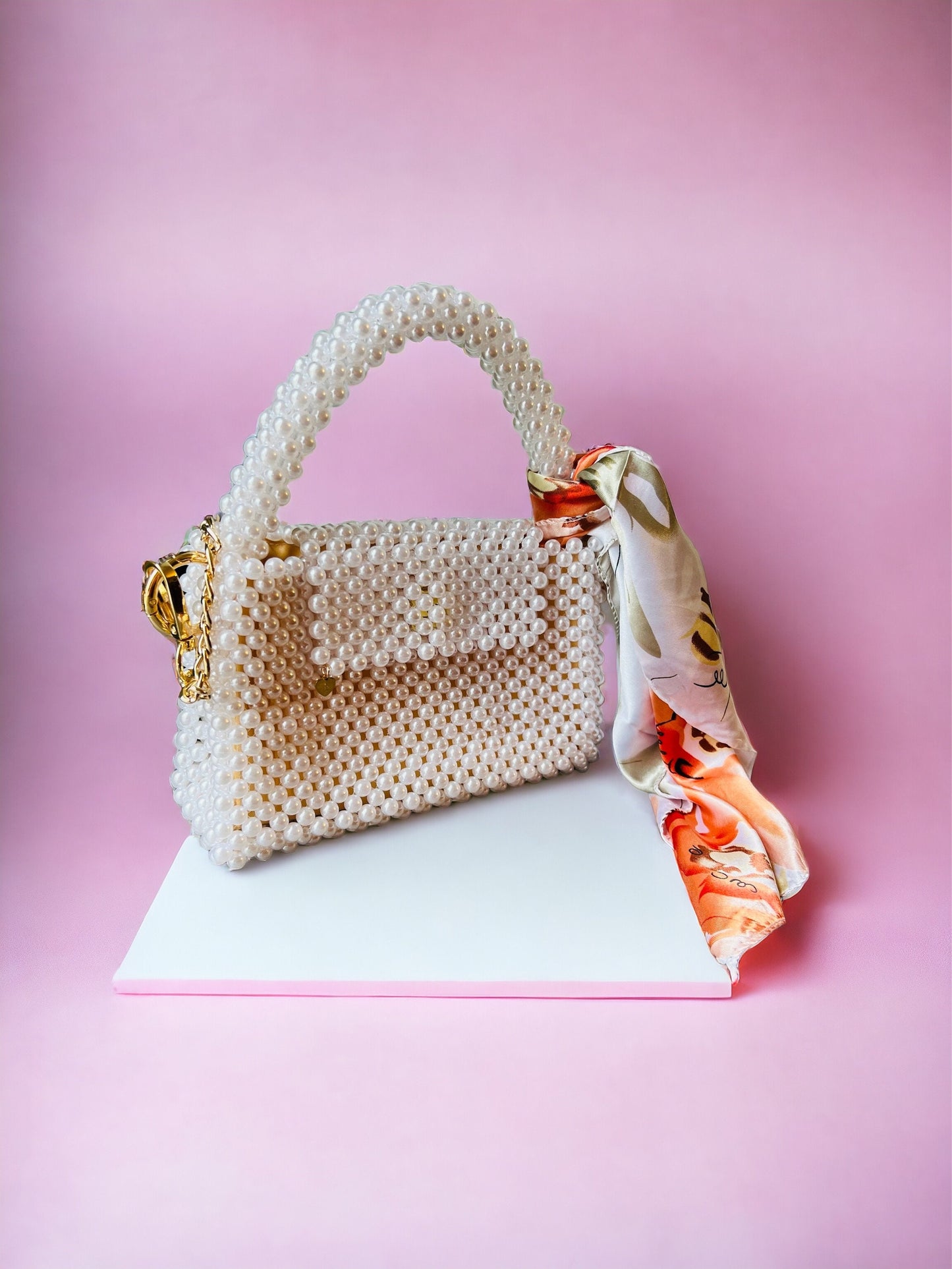 Pearl crossbody, white designer bag, imitation Pearl beaded handbag