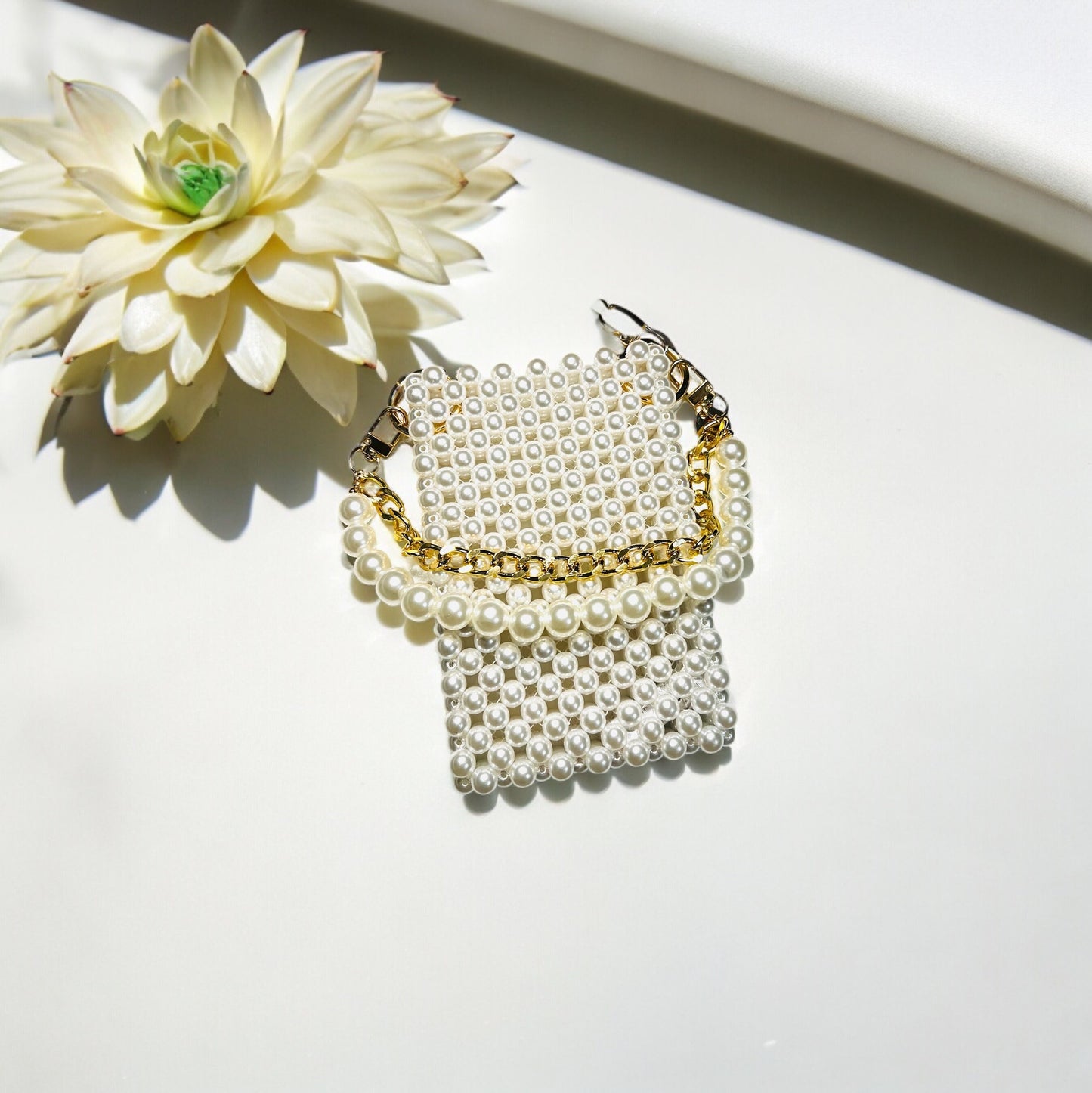 Beaded Phone Bag: Acrylic Pearl Crossbody Clutch
