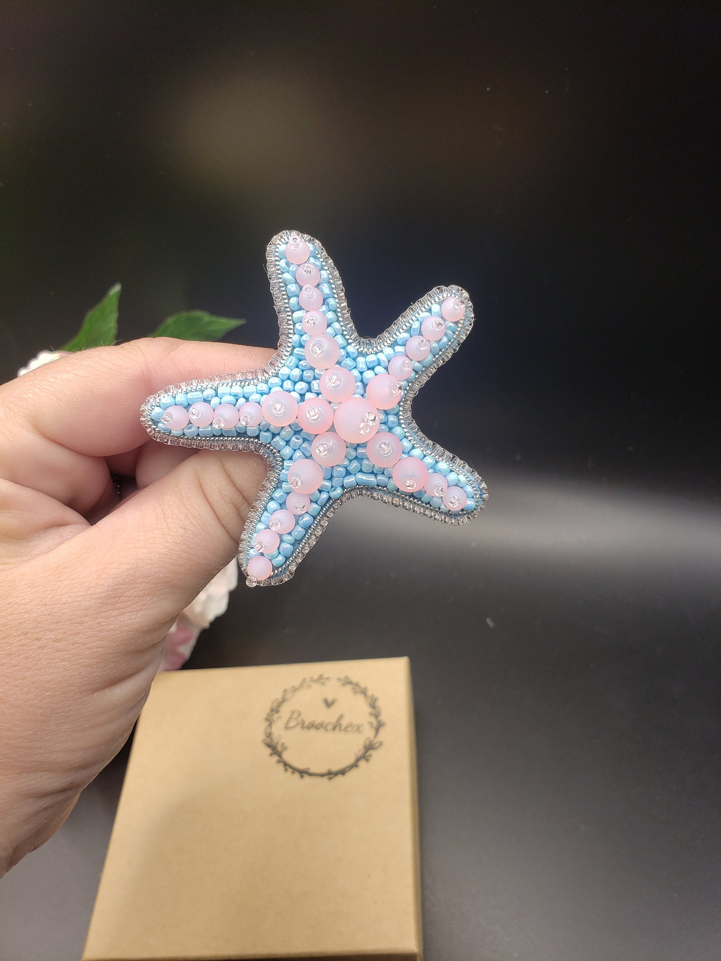 Handcrafted Starfish Brooch: Glass Pearls, Ocean Theme