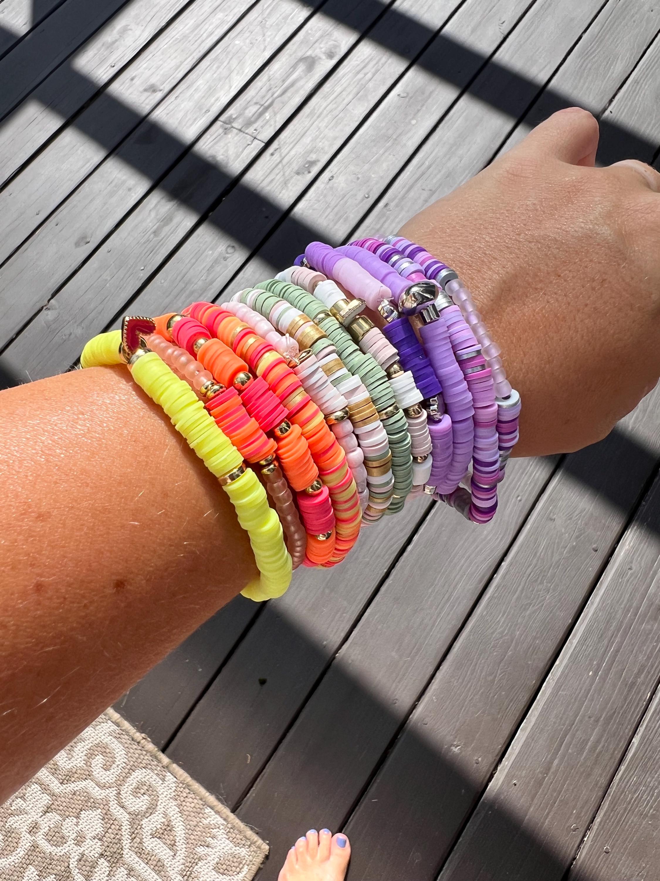Polymer Clay Stacking Bracelets Set: Summer Elastic Beaded Jewelry