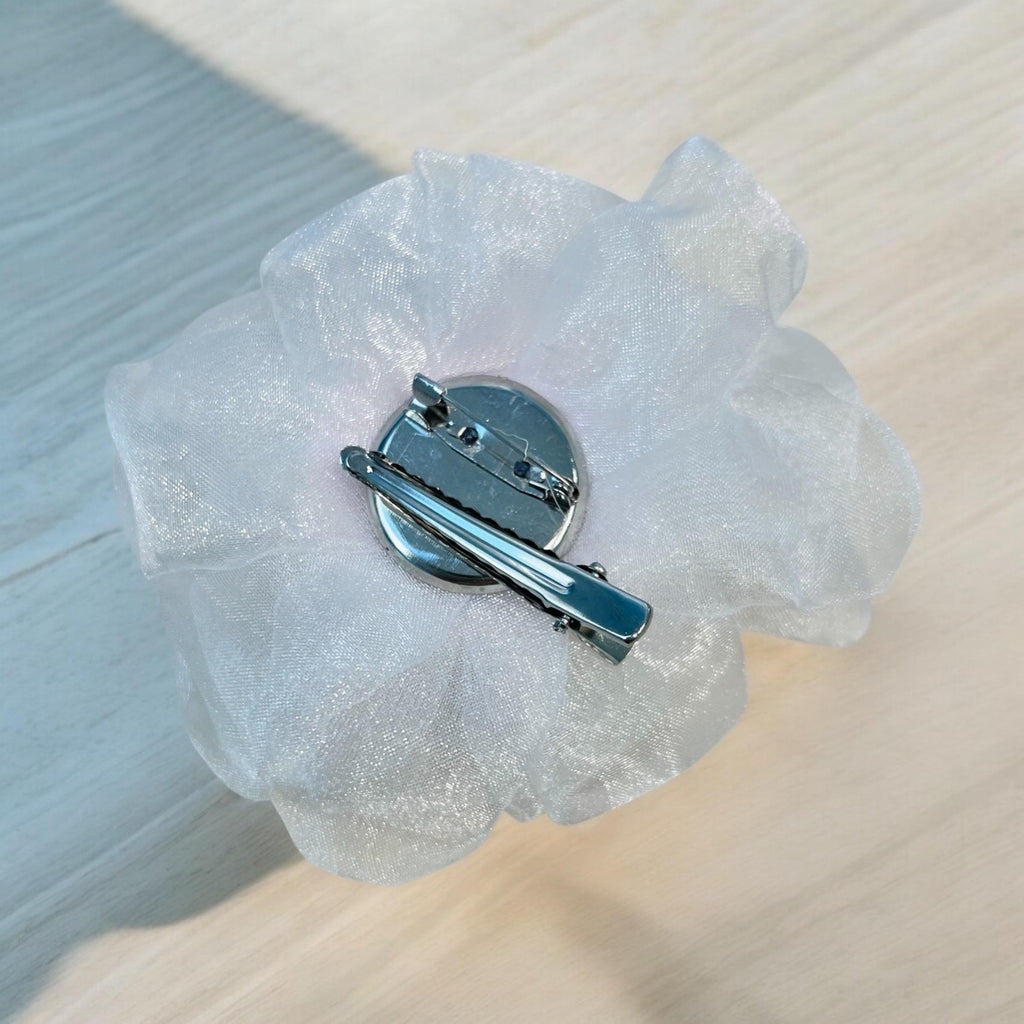 Handcrafted Organza Anemone Flower Pin: Embroidered Beaded Hair Clip