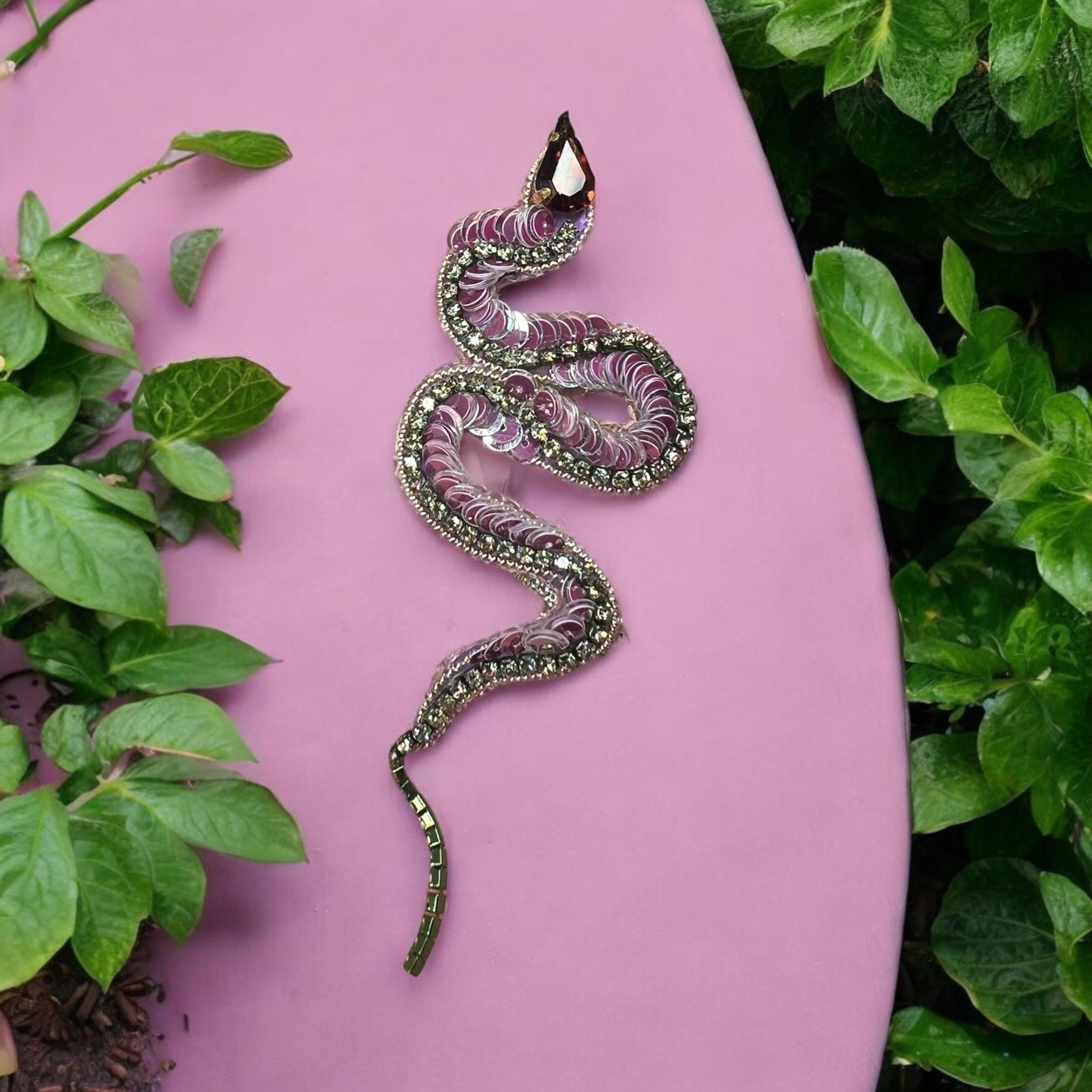 Handcrafted snake pin, crystal serpent pin