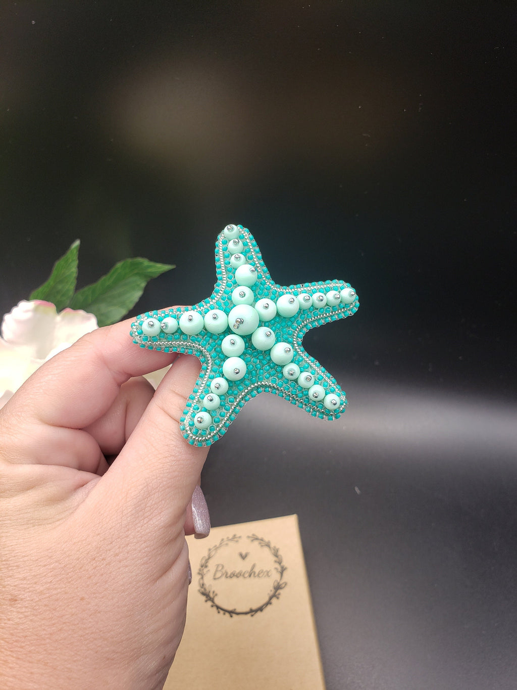 Handcrafted Starfish Brooch: Glass Pearls, Ocean Theme