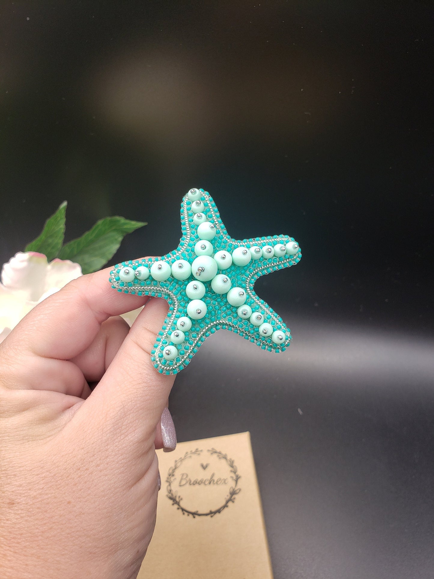 Handcrafted Starfish Brooch: Glass Pearls, Ocean Theme