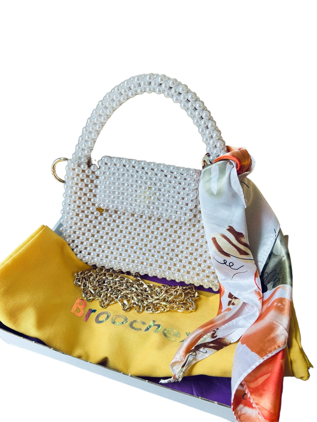 Pearl crossbody, white designer bag, imitation Pearl beaded handbag
