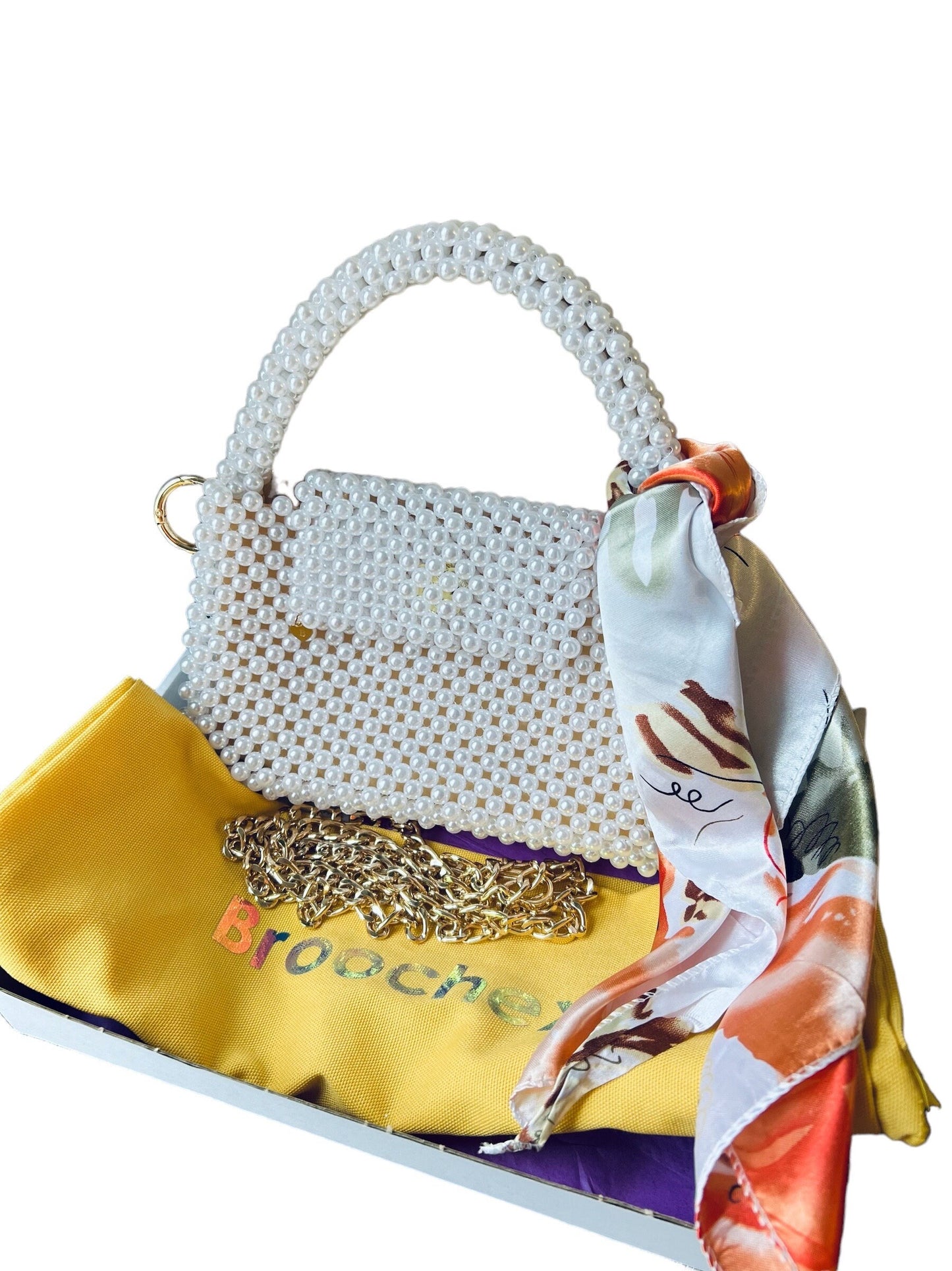Pearl crossbody, white designer bag, imitation Pearl beaded handbag