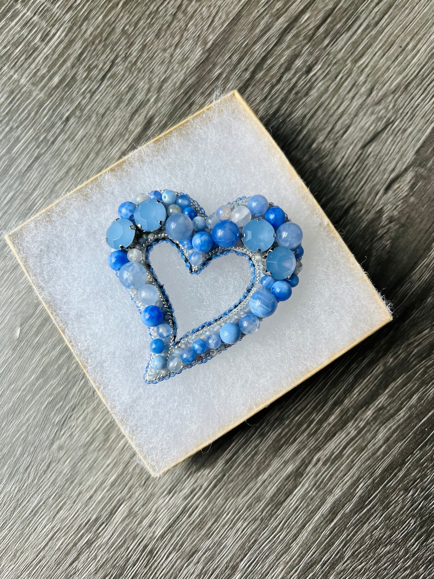 Blue Bliss: heart shaped blue agate brooch/pendant