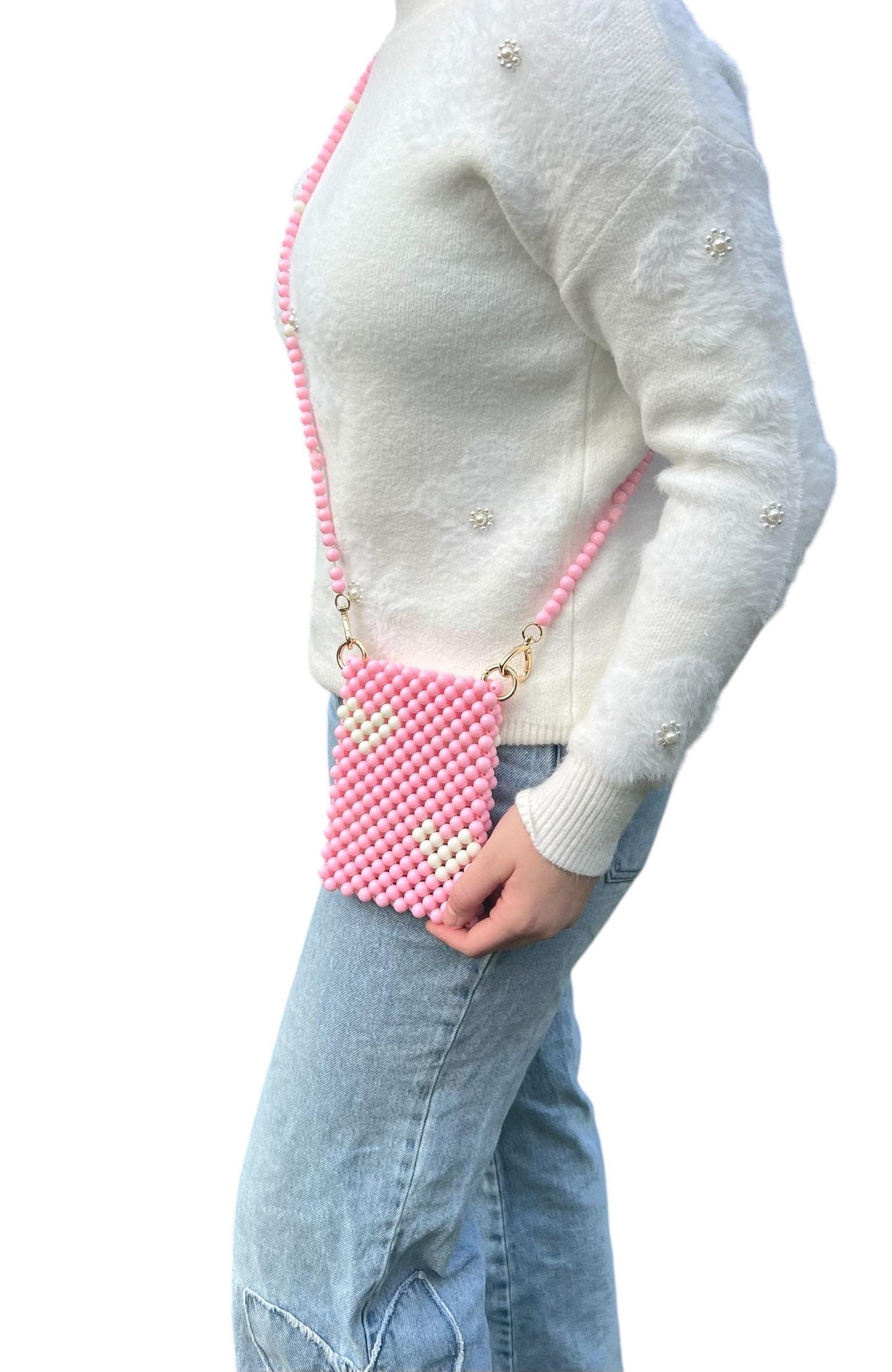 Beaded Phone Bag: Pearl Crossbody, Summer Clutch