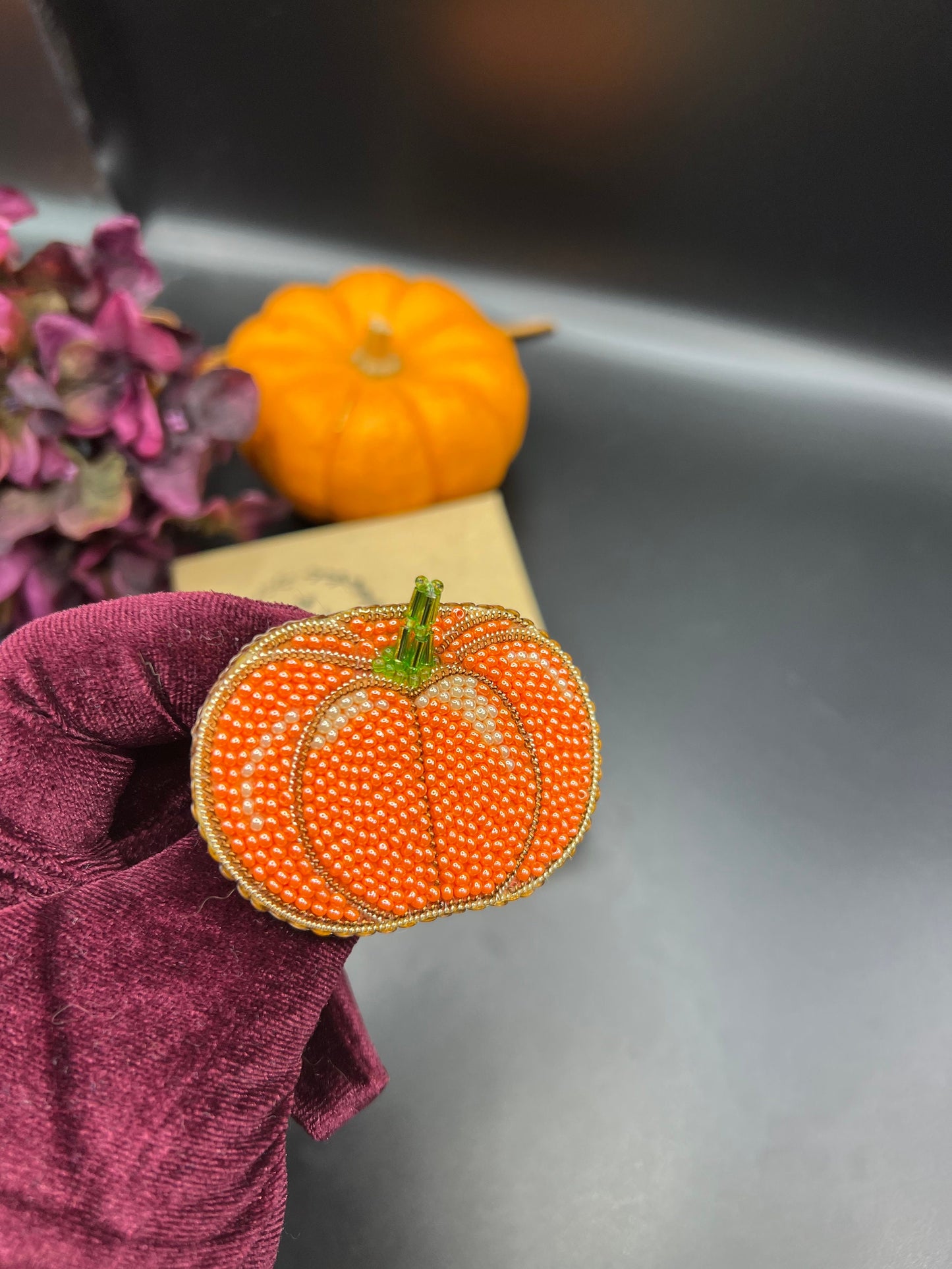 Handcrafted Glass Bead Pumpkin Brooch: Fall Pin Gift