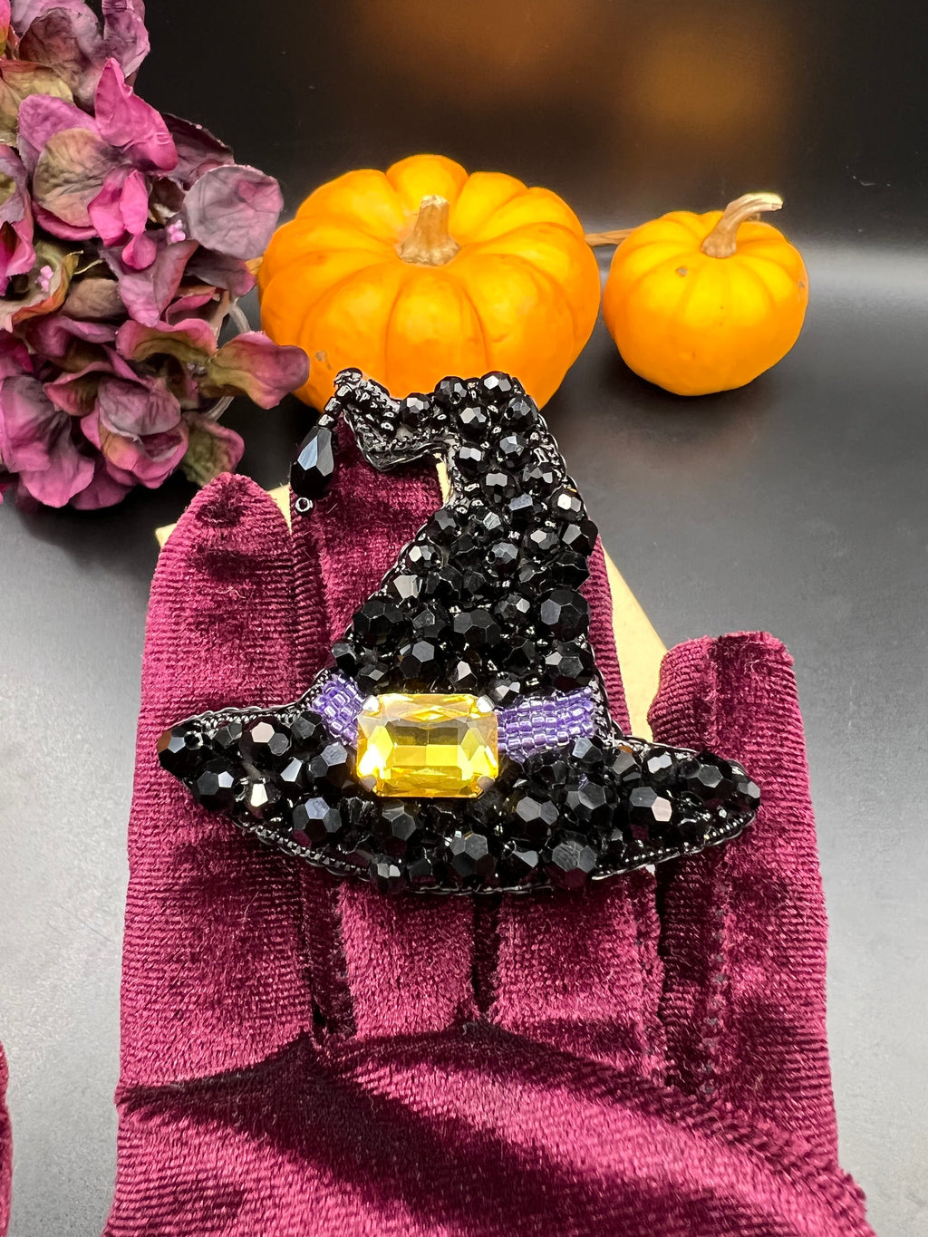 Crystal Witch Hat Brooch Pin: Halloween Costume Jewelry