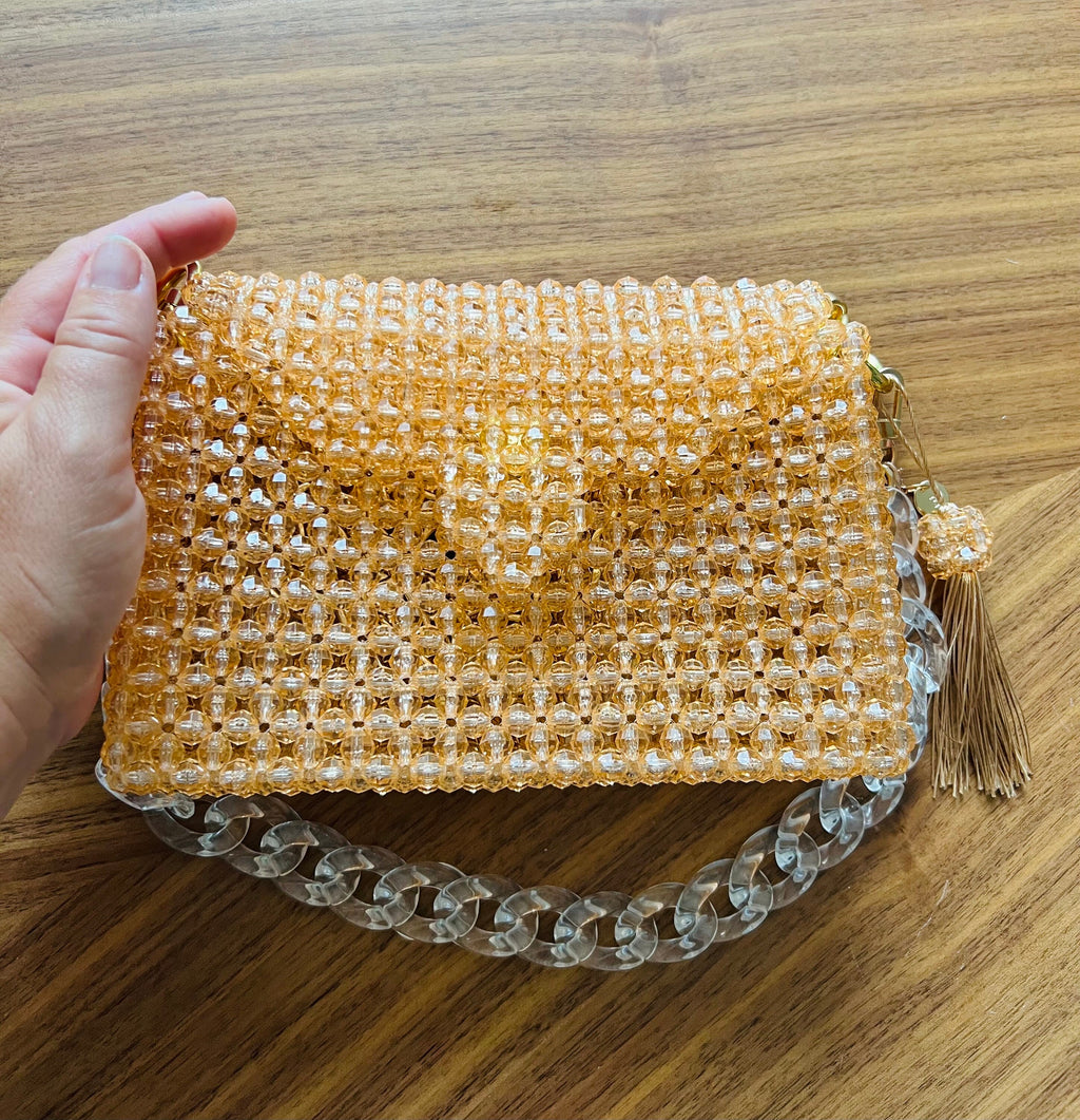 Teal Beaded Shoulder Bag: Modern Acrylic Chain Crossbody