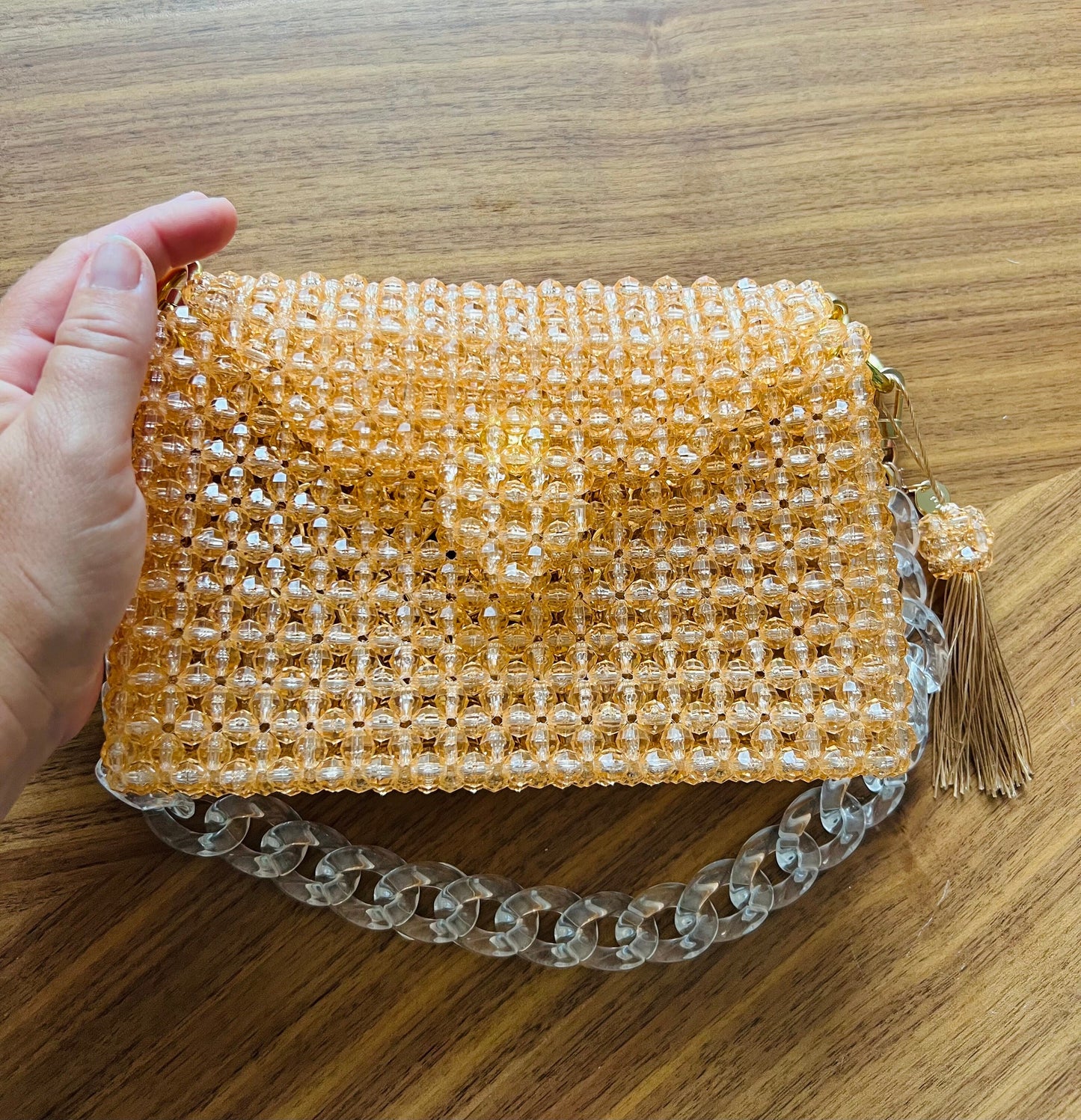Teal Beaded Shoulder Bag: Modern Acrylic Chain Crossbody