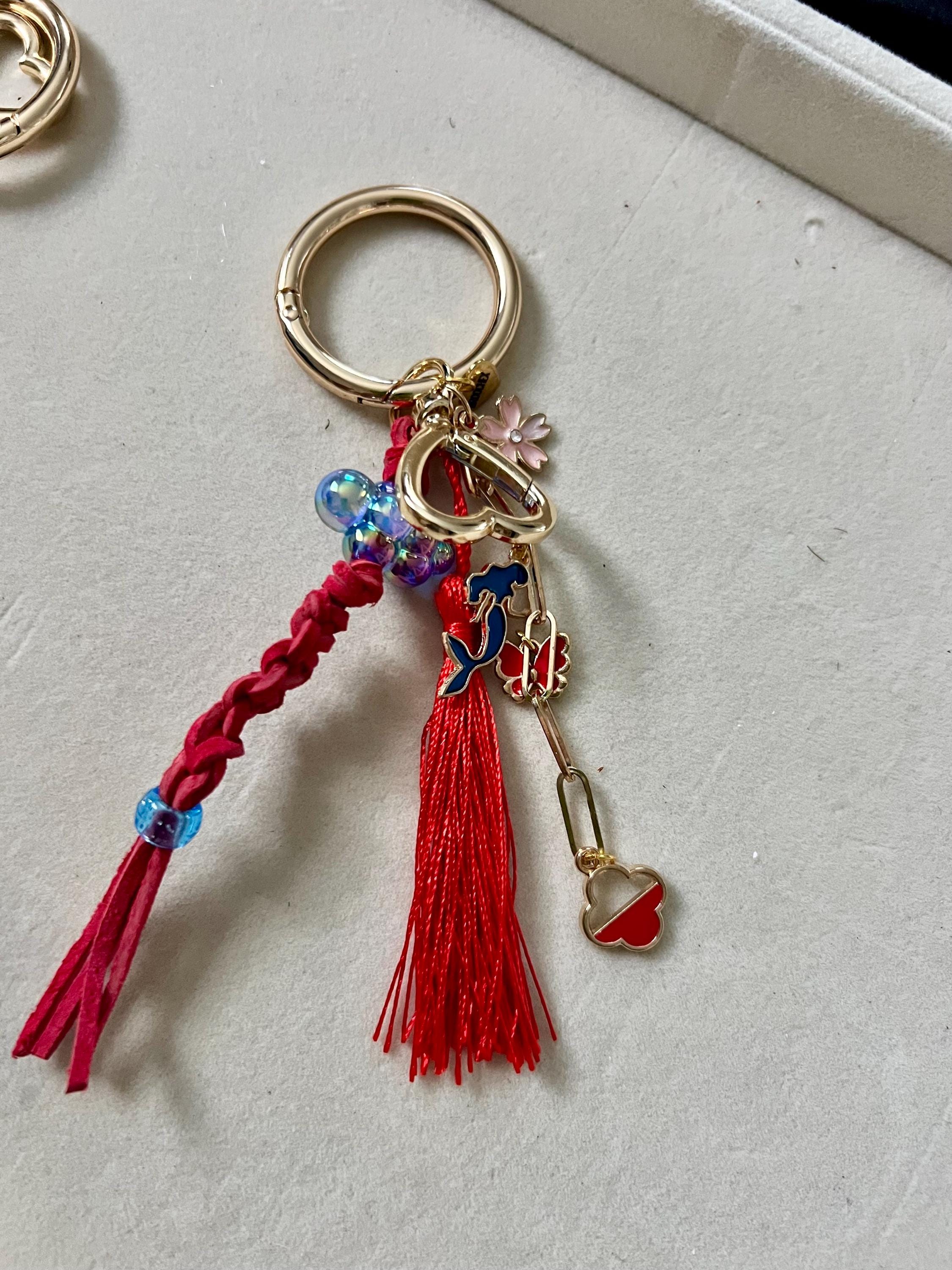 Boho bag charms: tassel keychains in gold