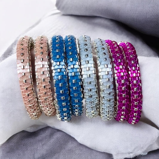 Shimmering peyote stitch hoop earrings, summer hoop earrings