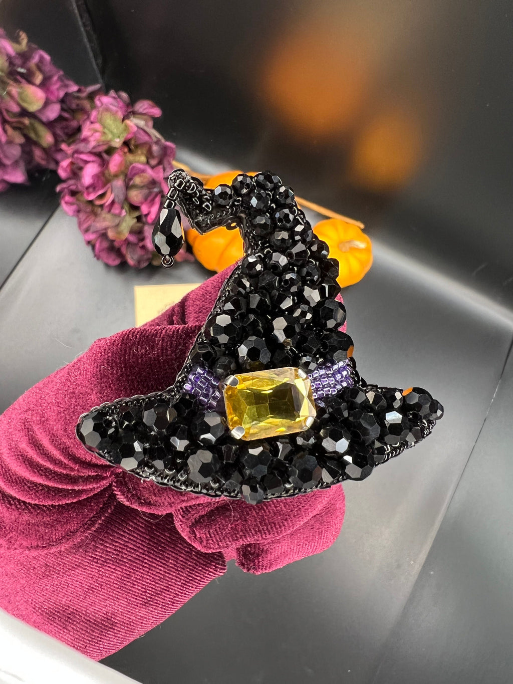Crystal Witch Hat Brooch Pin: Halloween Costume Jewelry