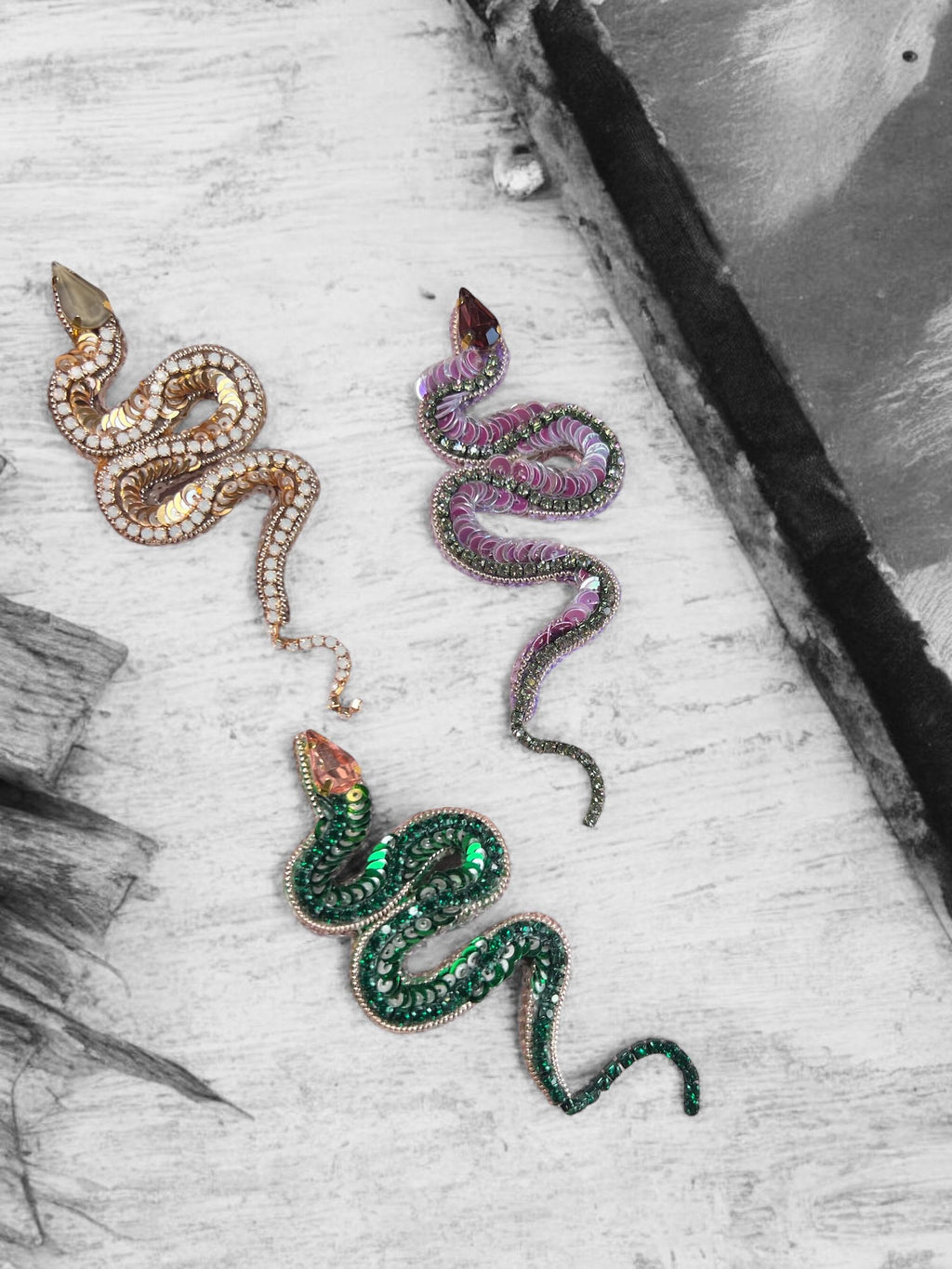 Handcrafted snake pin, crystal serpent pin