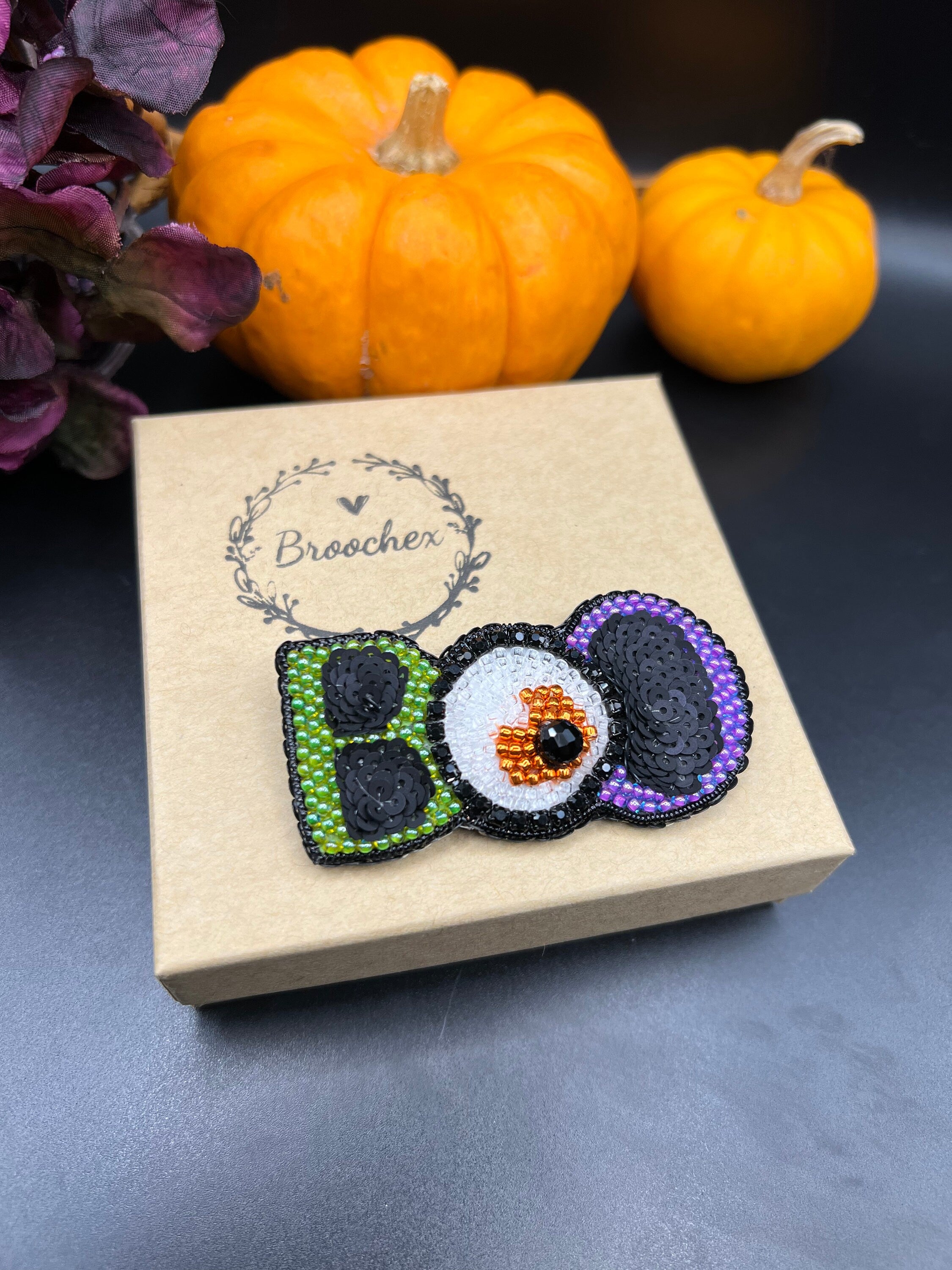 Halloween Boo Brooch: Beaded Sequin Pin, Funny Costume Accessory