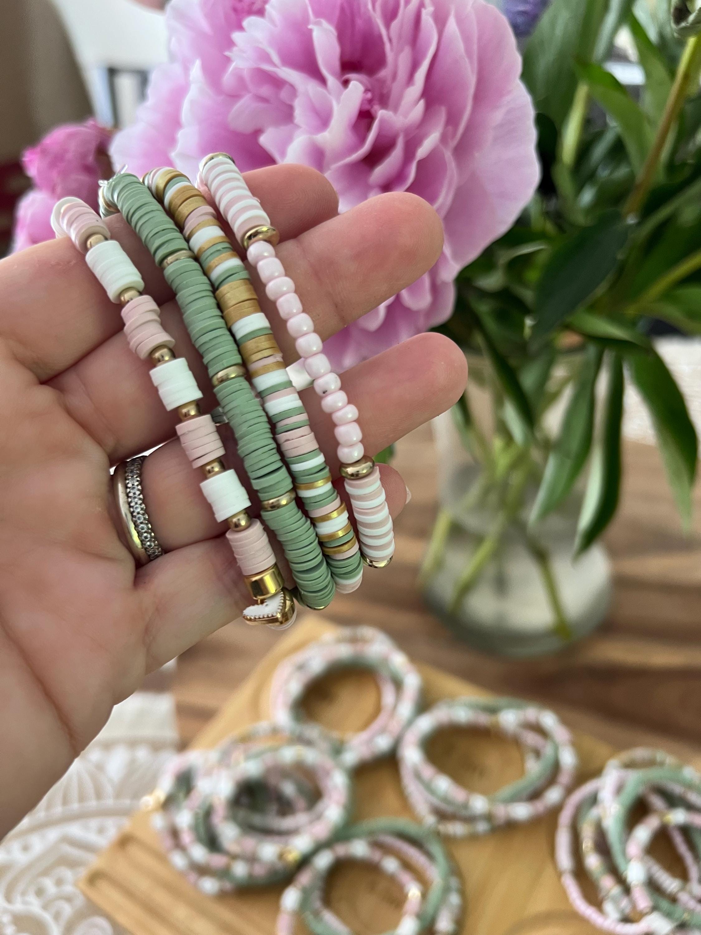 Polymer Clay Stacking Bracelets Set: Summer Elastic Beaded Jewelry