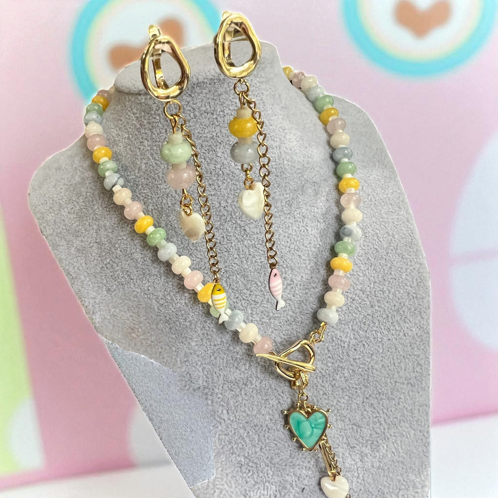 Candy waves collection: natural stone necklace with charms