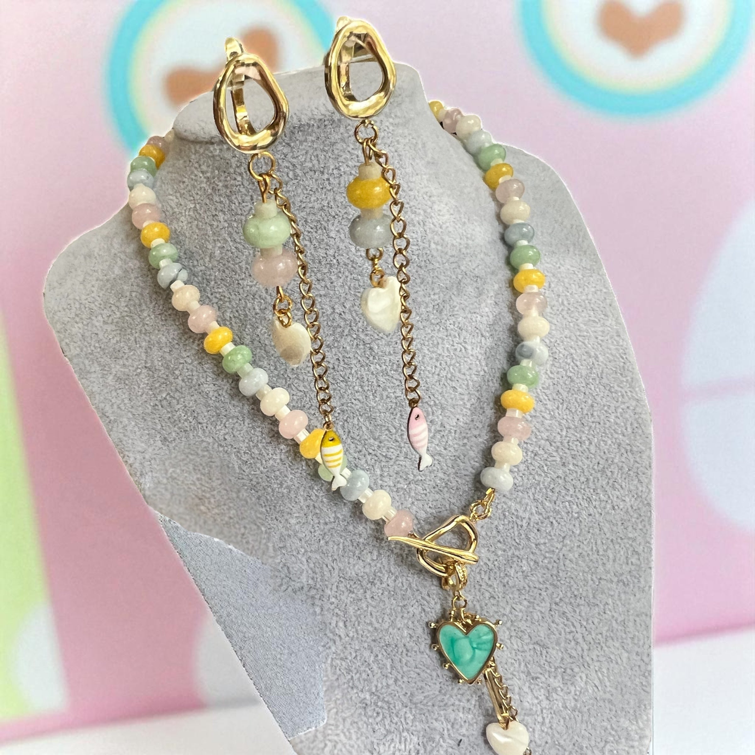 Candy waves collection: natural stone necklace with charms