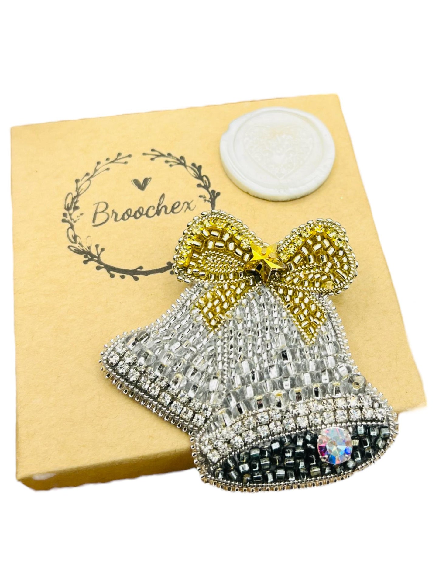 Beaded Christmas Brooch: Holiday Car, Tree, Bells, Snowman