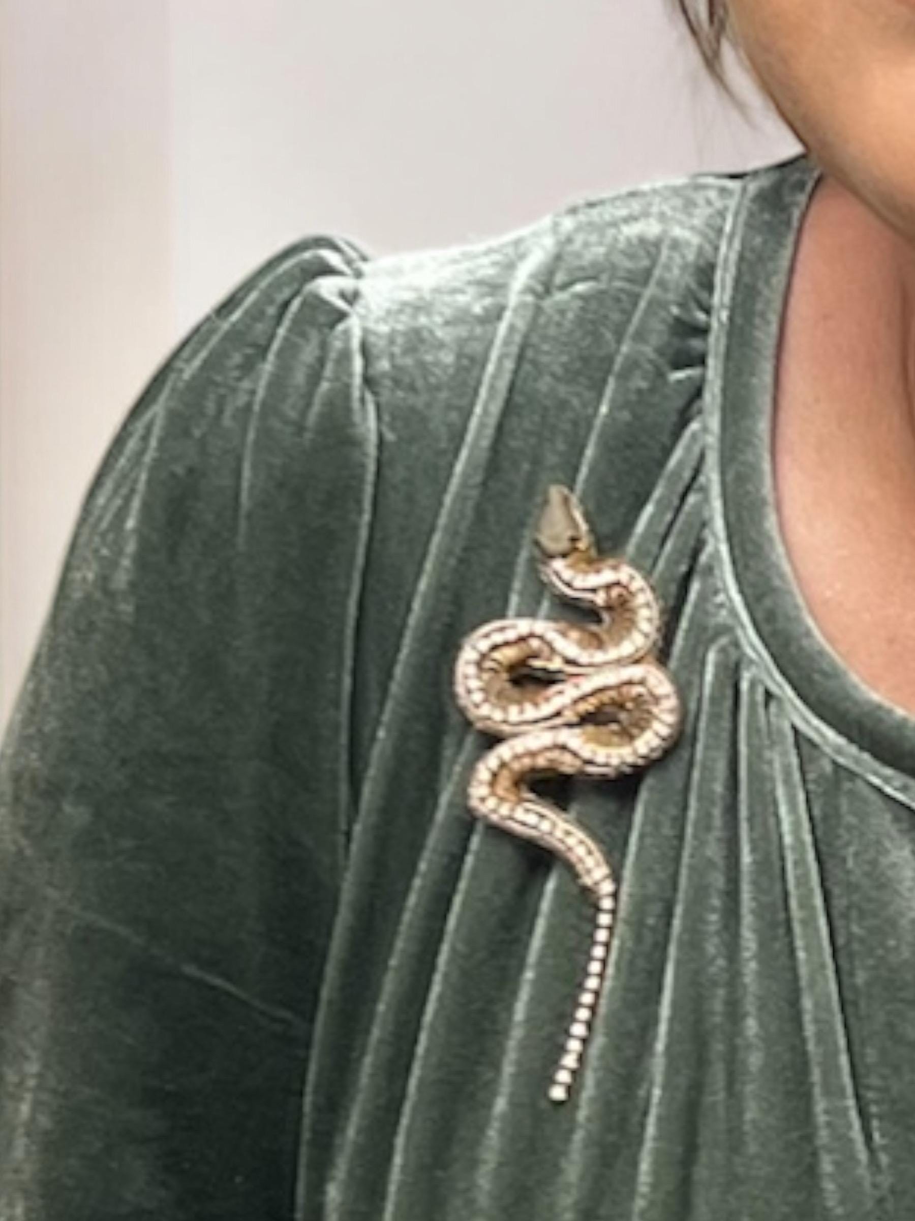 Handcrafted snake pin, crystal serpent pin