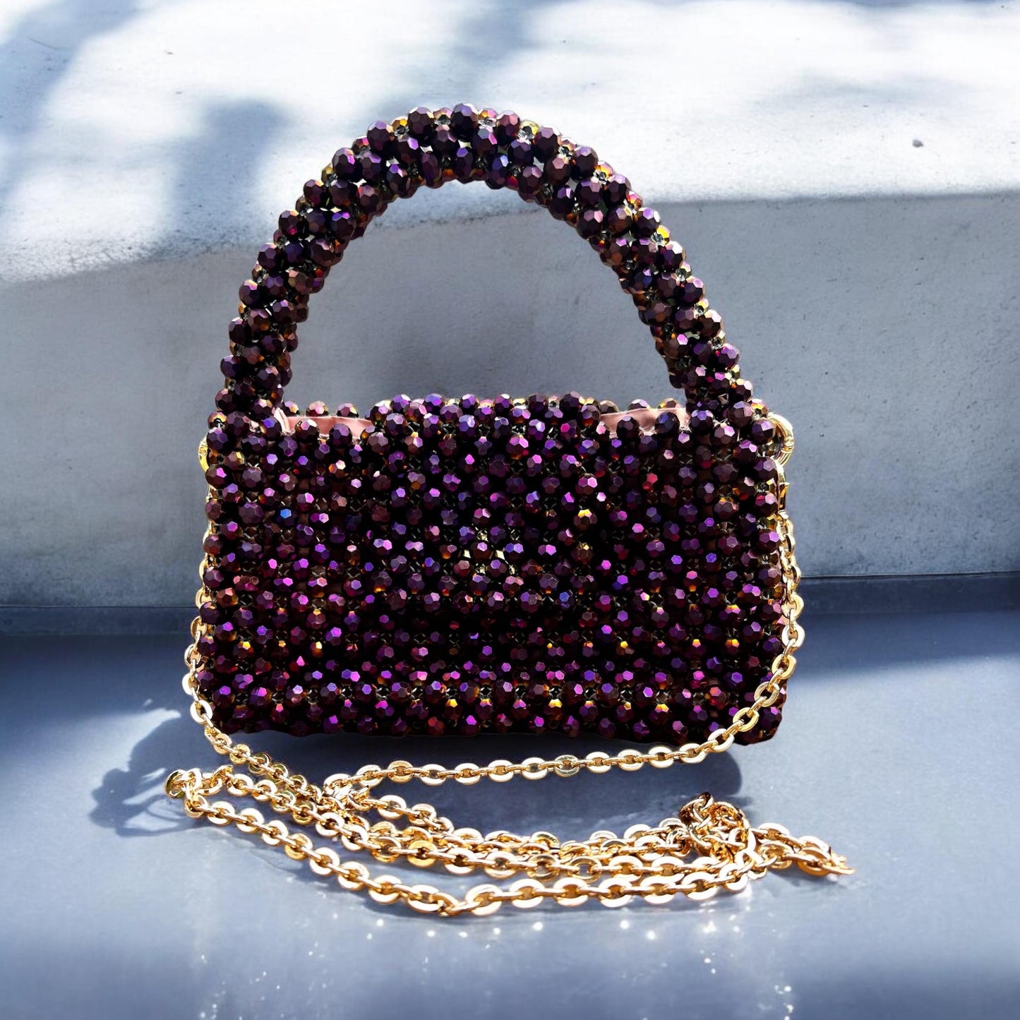 Handmade Glass Beaded Bag: Modern Evening Handbag
