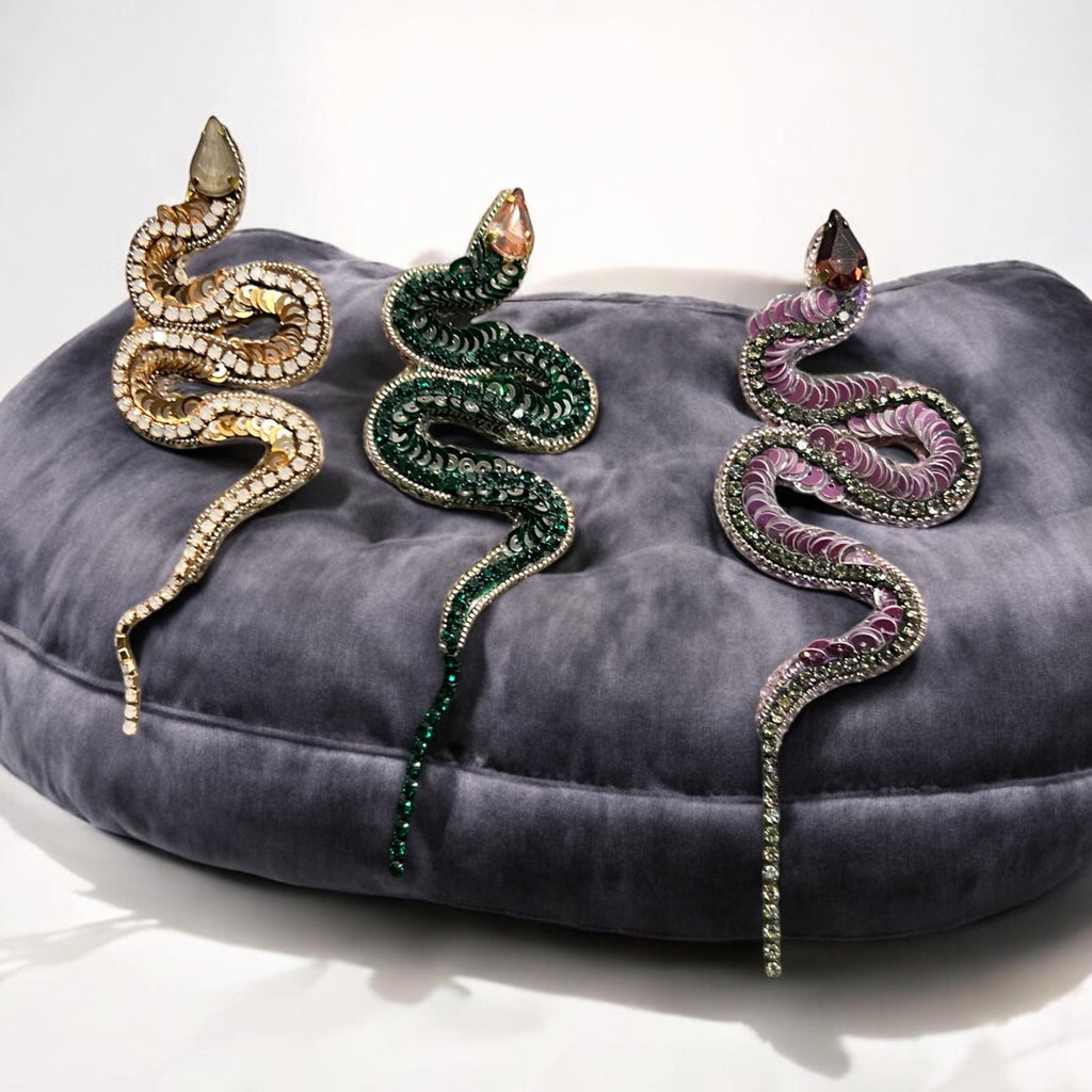Handcrafted snake pin, crystal serpent pin
